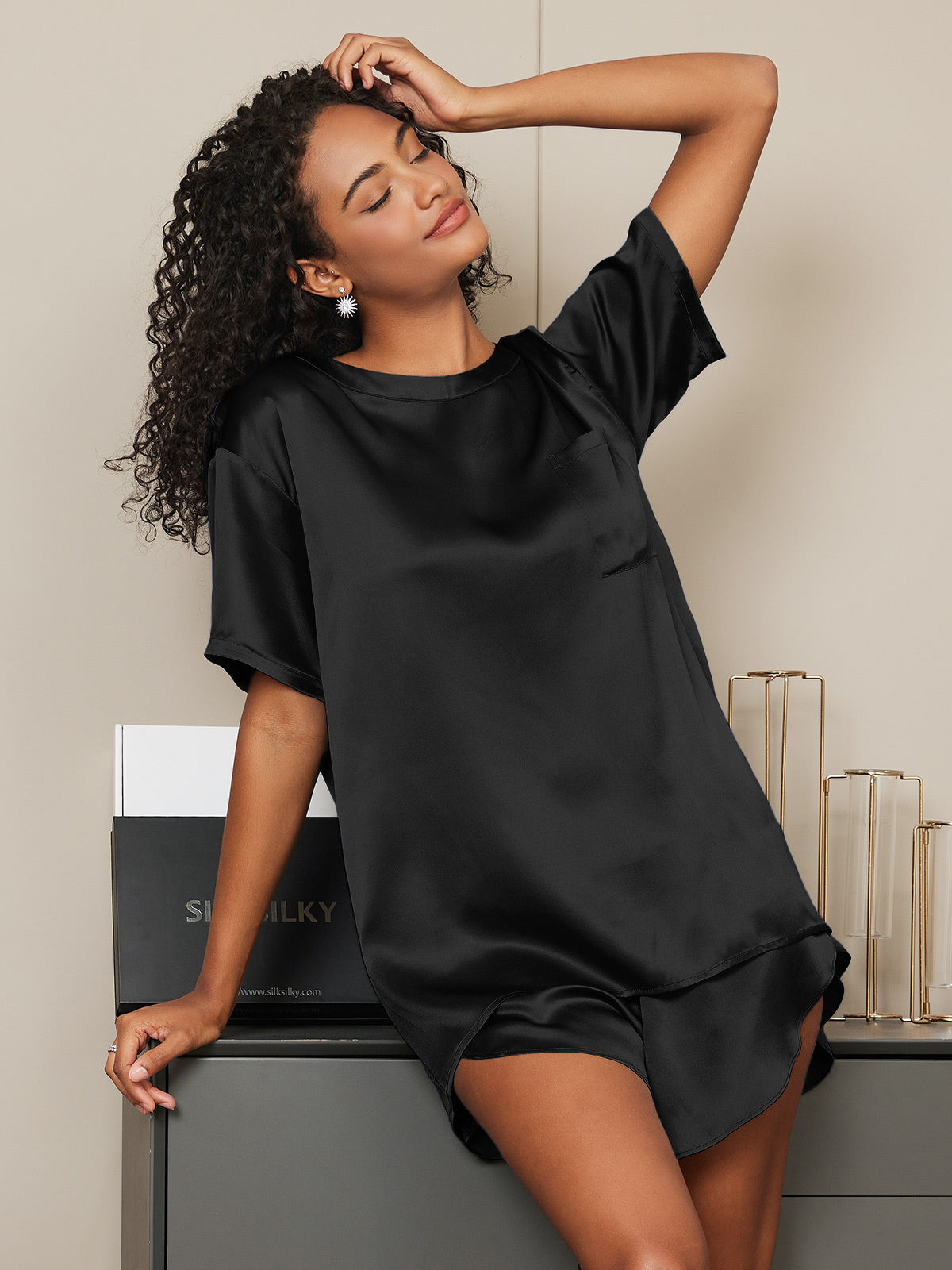 Women's Silk Oversized Tee Short Pajama Set