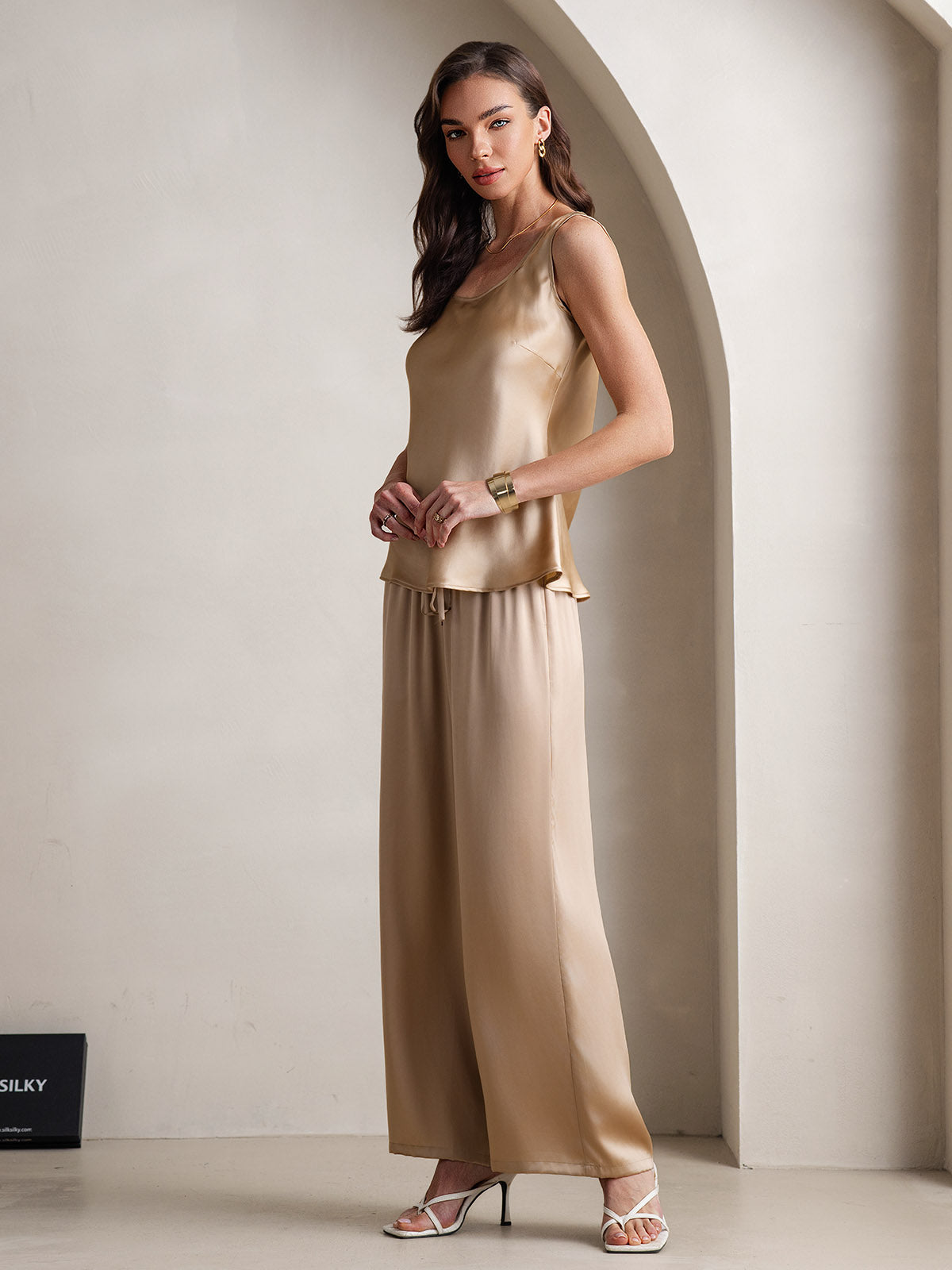 Pure Silk Tank Top & Wide Leg Pants Pajama Set