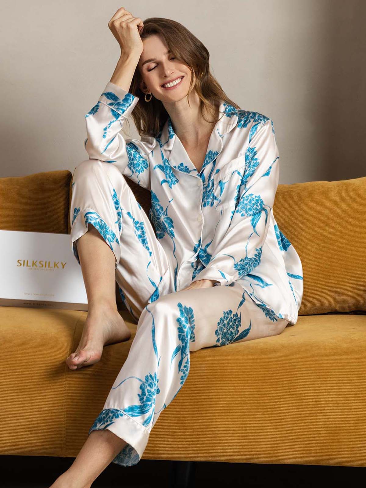 Pure Silk Binding Trim Classic Pajamas Set 2Pcs