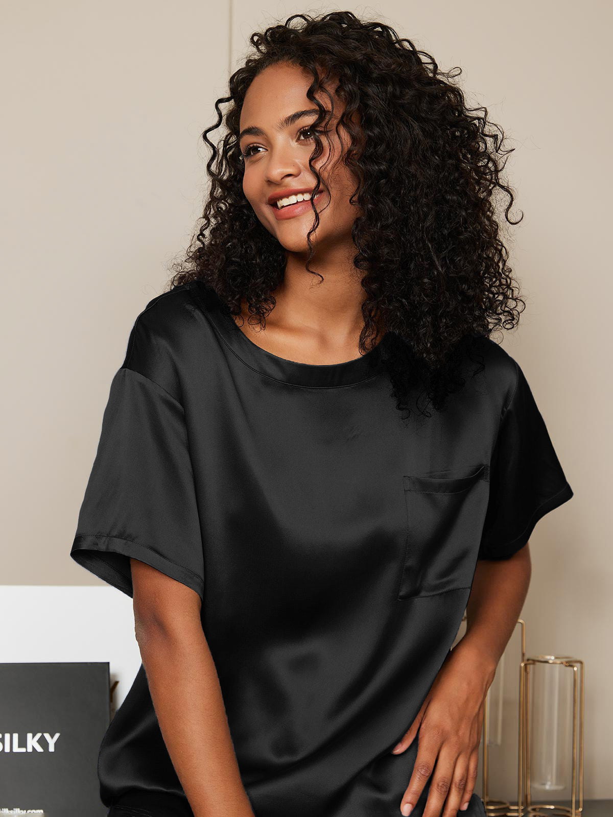Women's Silk Oversized Tee Short Pajama Set
