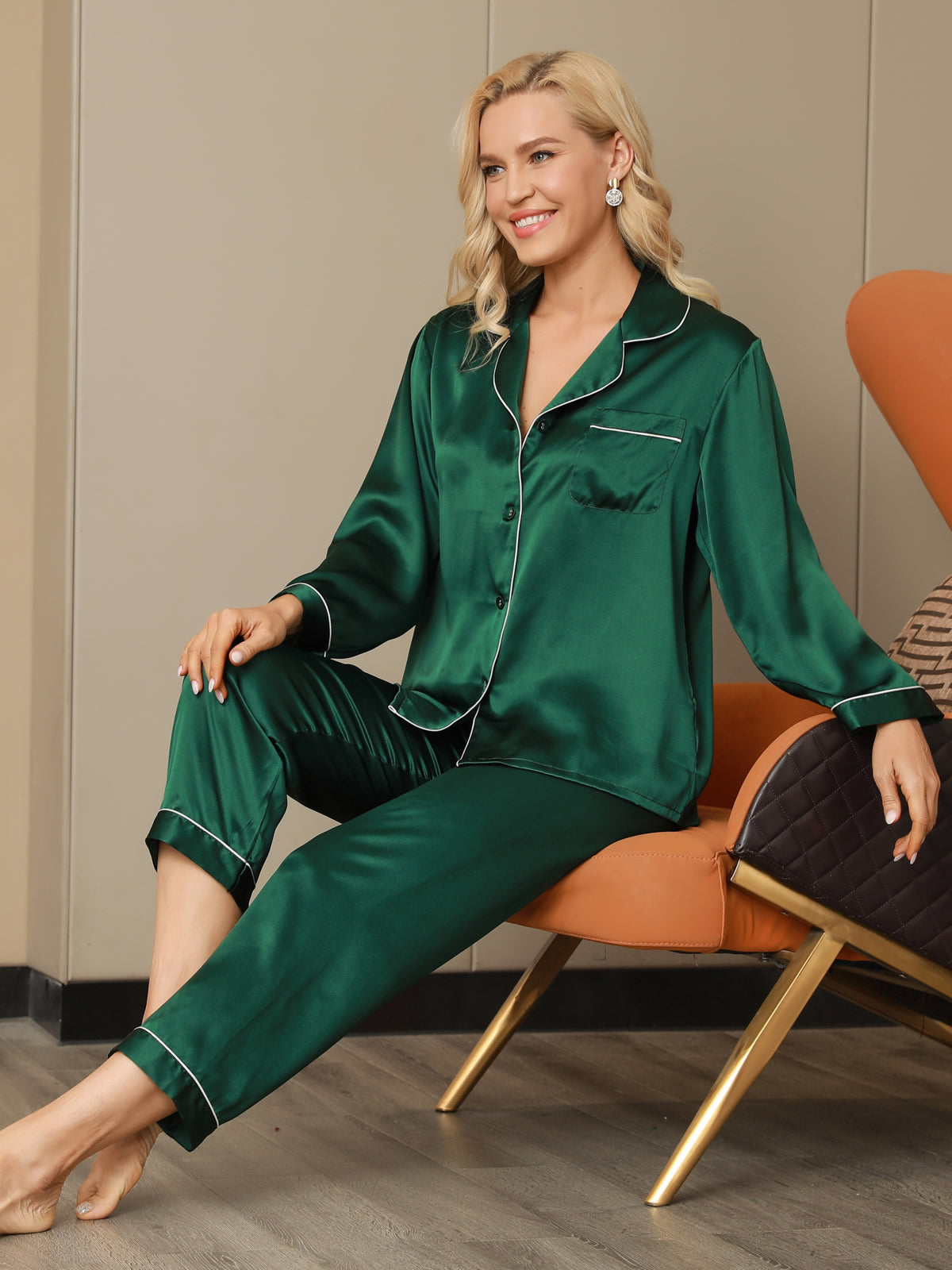 Women's Natural Silk Long Sleeve Pajama Set