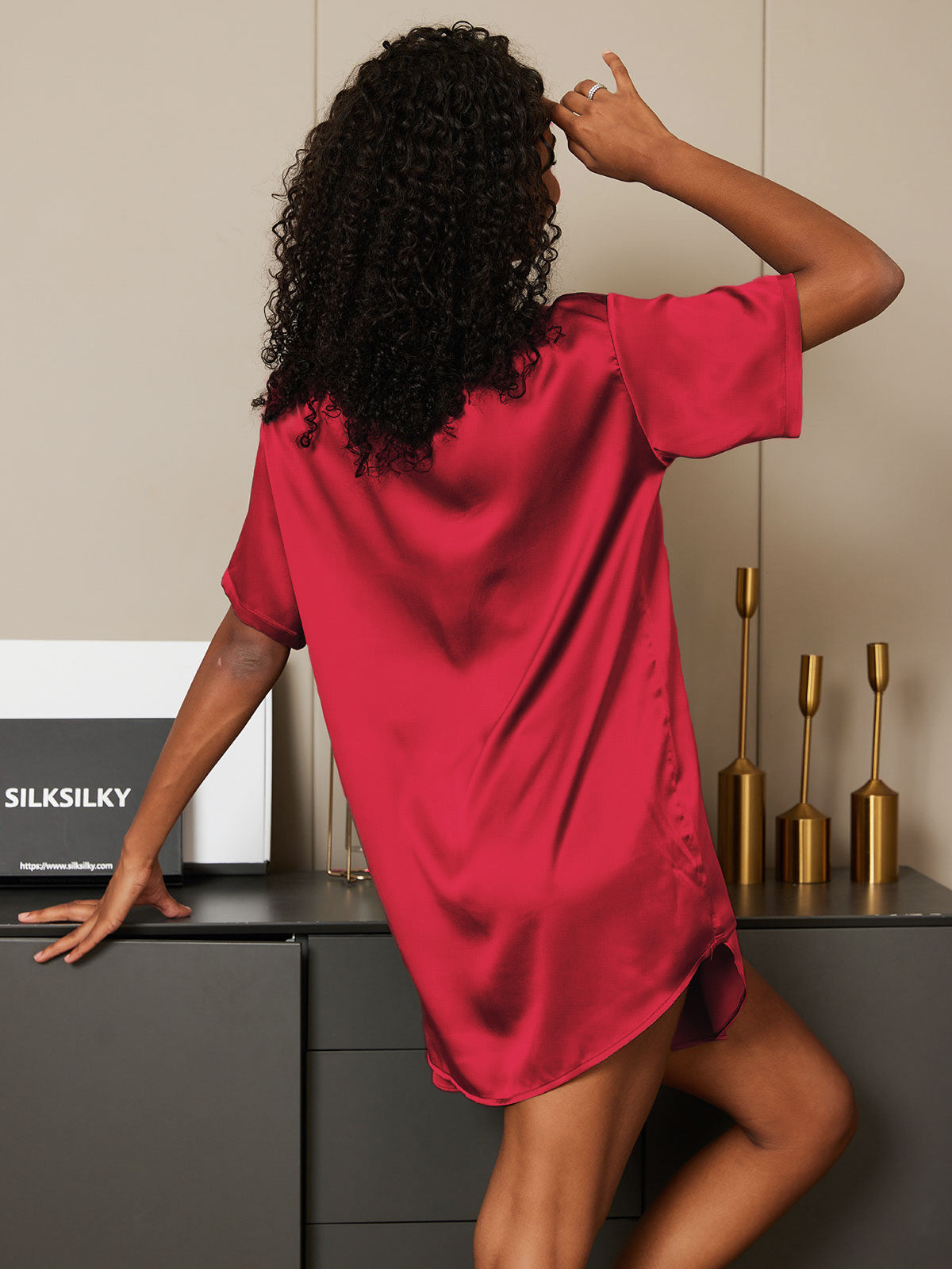 Women's Silk Oversized Tee Short Pajama Set