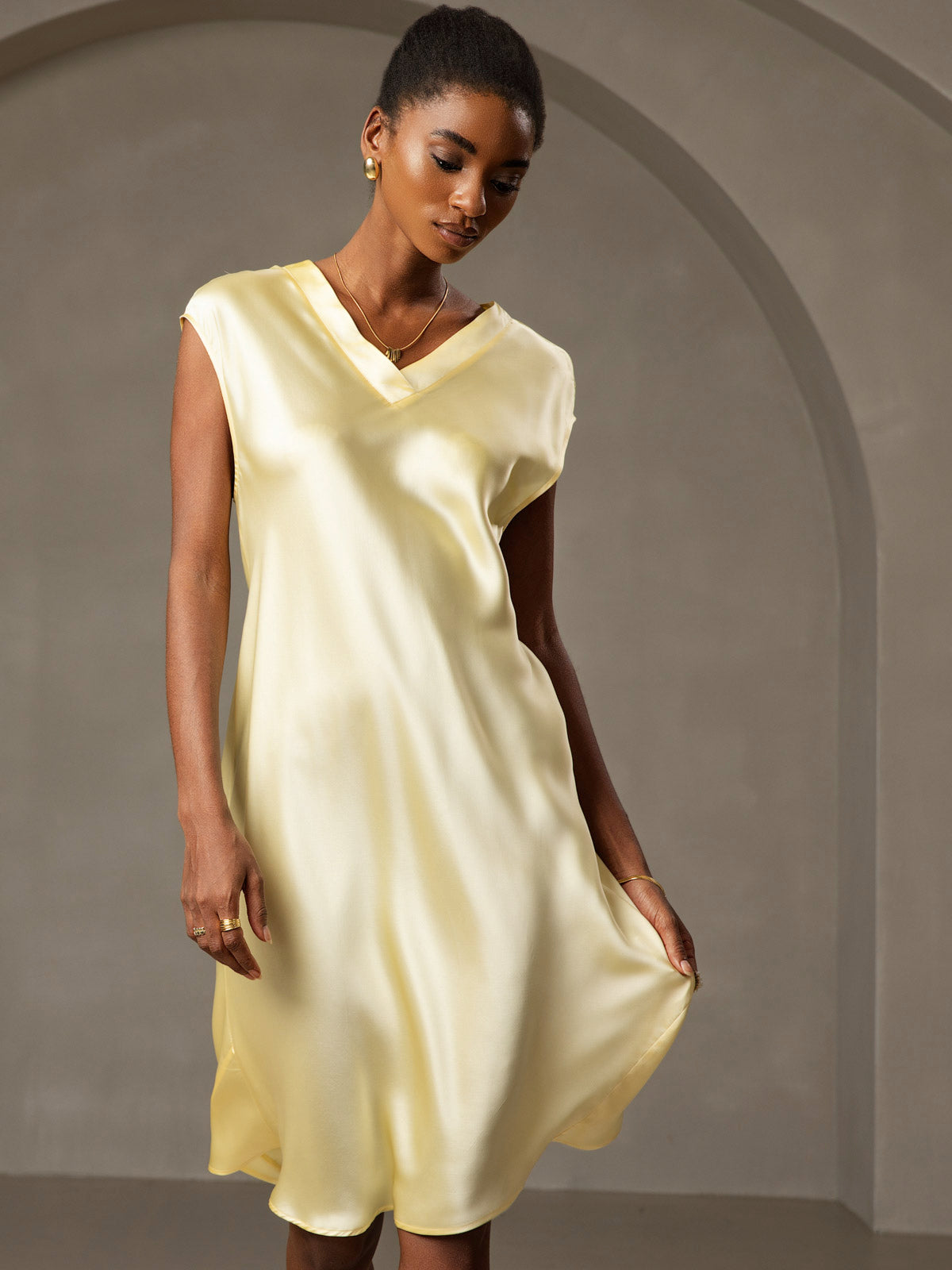 Pure Silk Cap Sleeve V-neck Nightgown