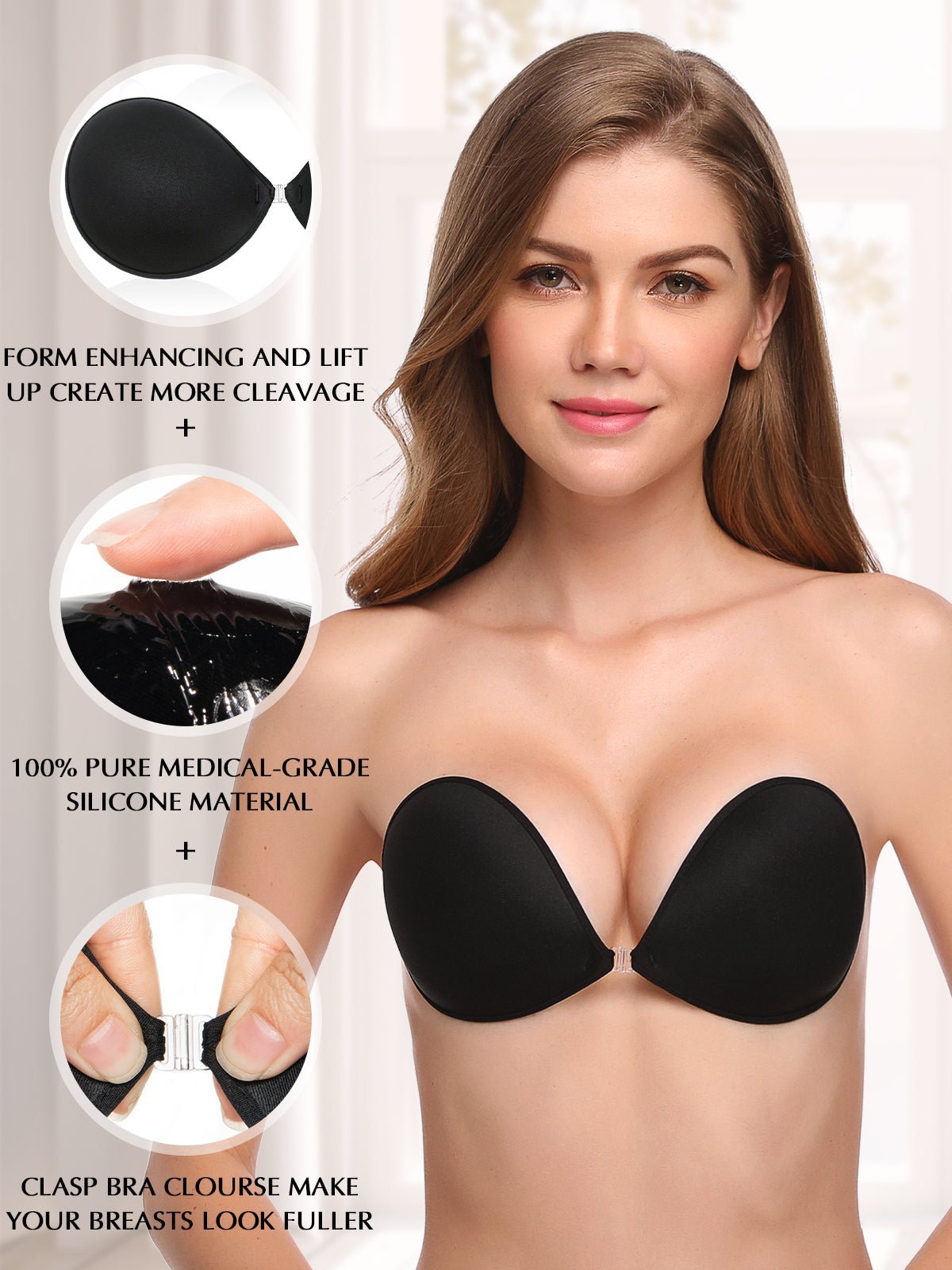 Adhesive Push-up Reusable Self Silicone Bra Inserts Black
