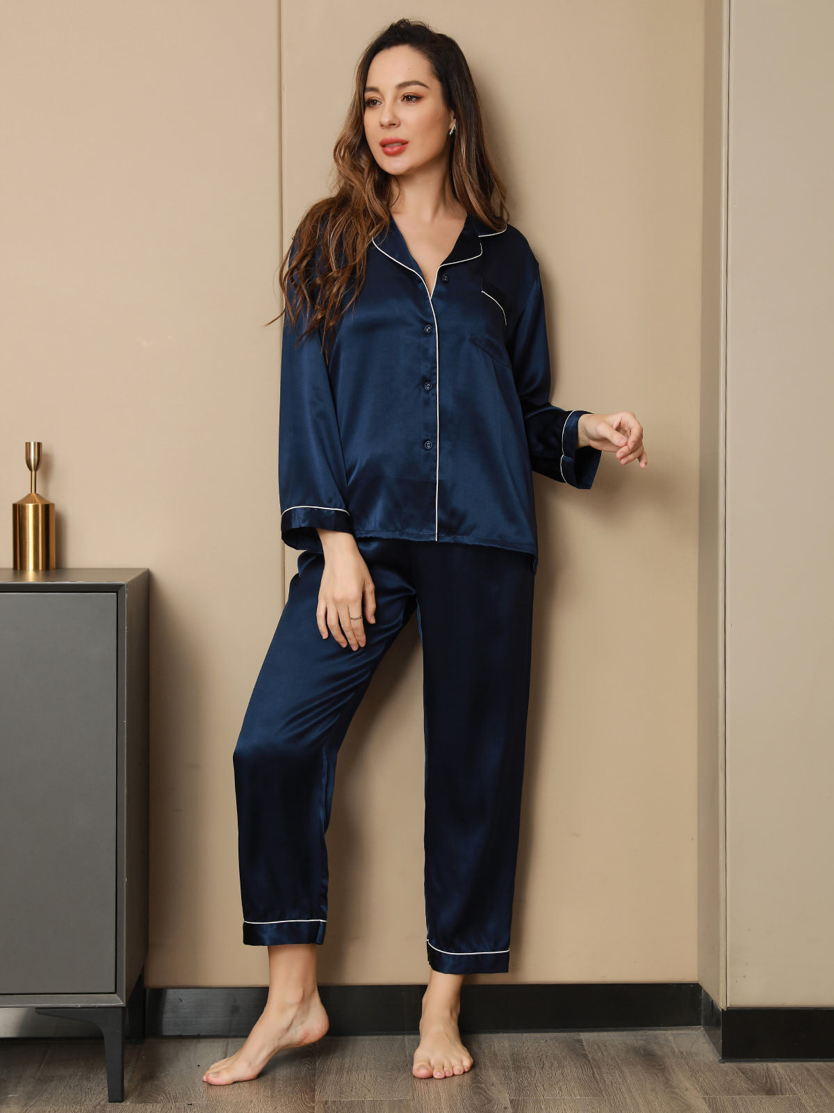 Women's Natural Silk Long Sleeve Pajama Set