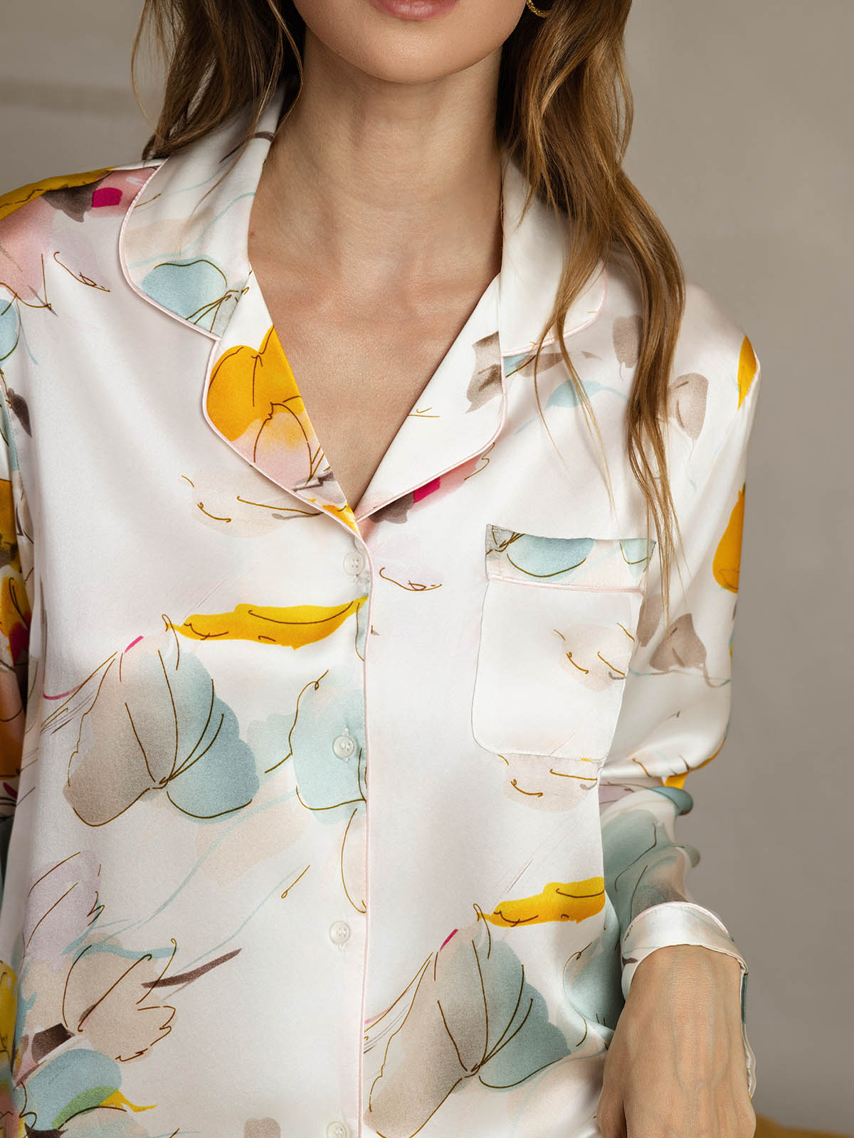 Women's Natural Silk Long Sleeve Pajama Set