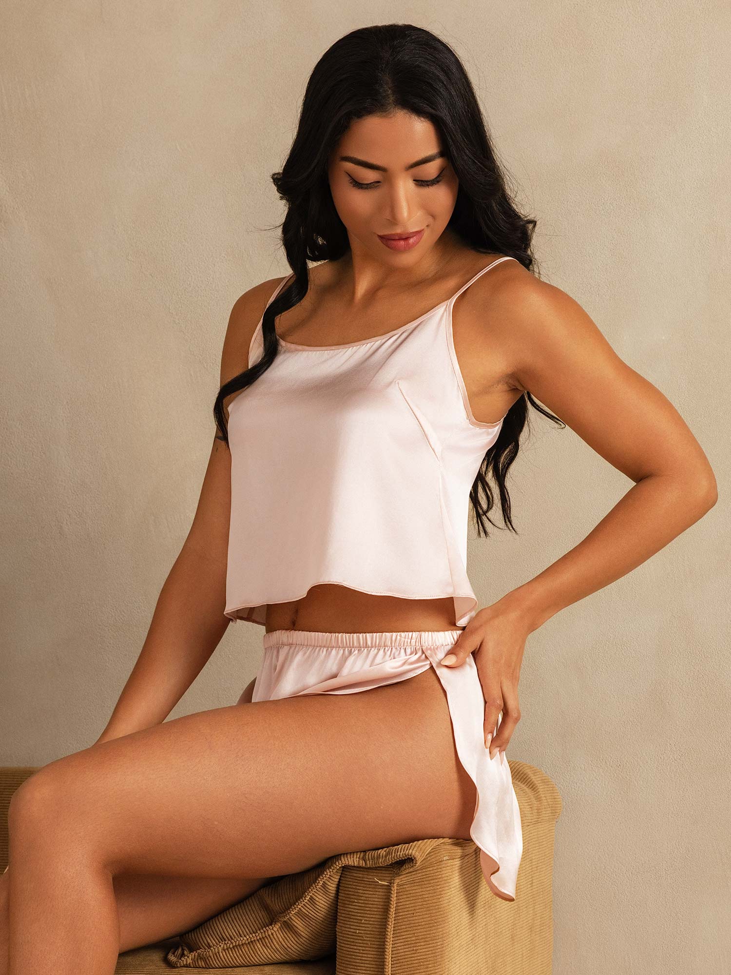Adjustable Spaghetti Strap Pure Silk Camisole Set