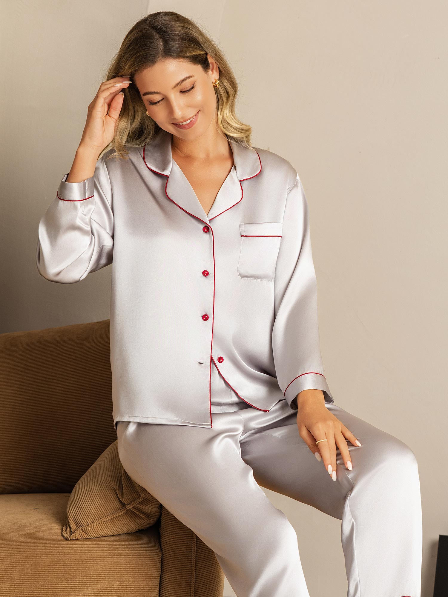 Women's Natural Silk Long Sleeve Pajama Set