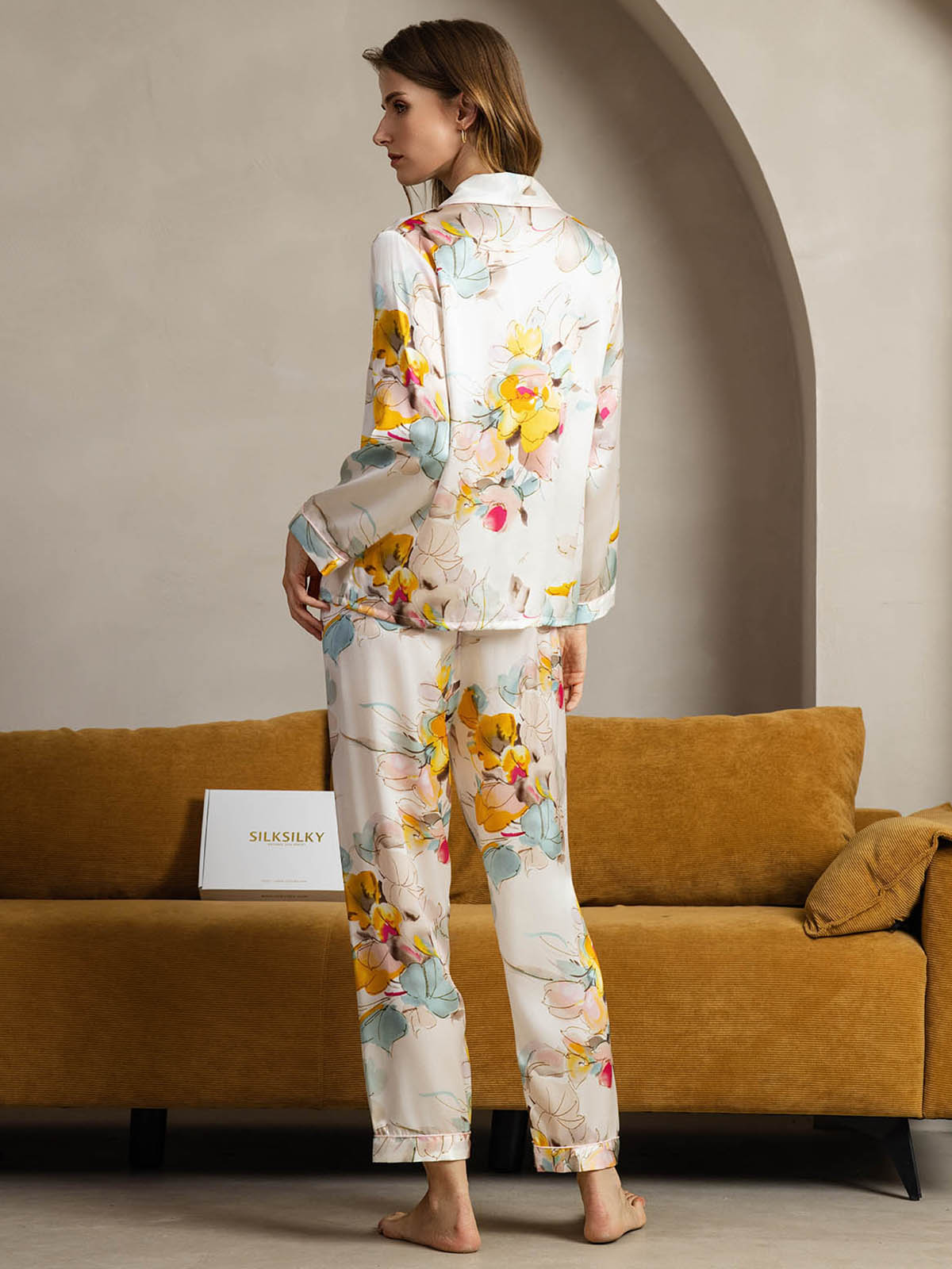 Pure Silk Binding Trim Classic Pajamas Set 2Pcs