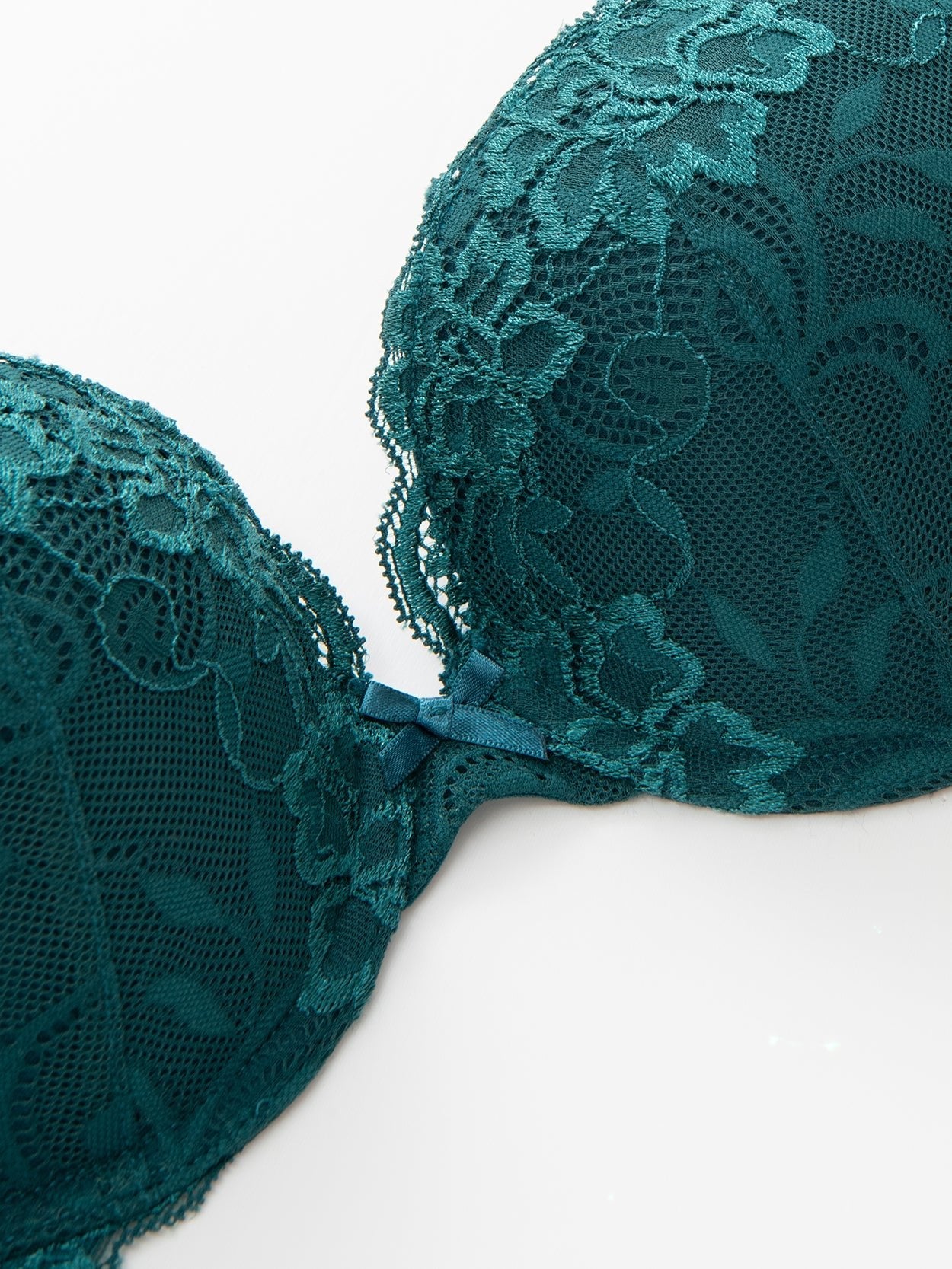 Floral Lace Push-Up Lightly Padded Demi Plunge Underwire Bra Green
