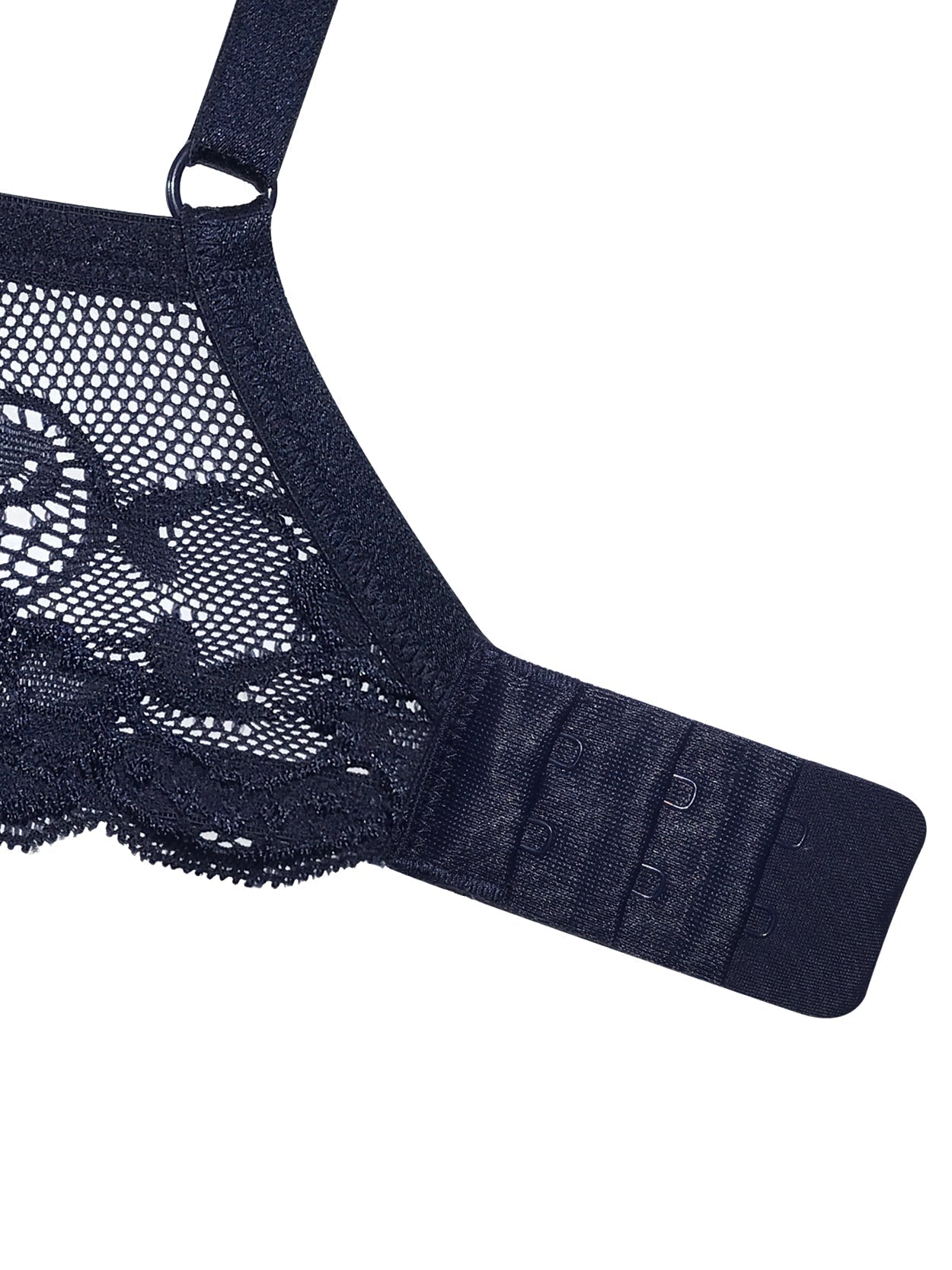 Floral Lace Push-Up Lightly Padded Demi Plunge Underwire Bra Dark Blue