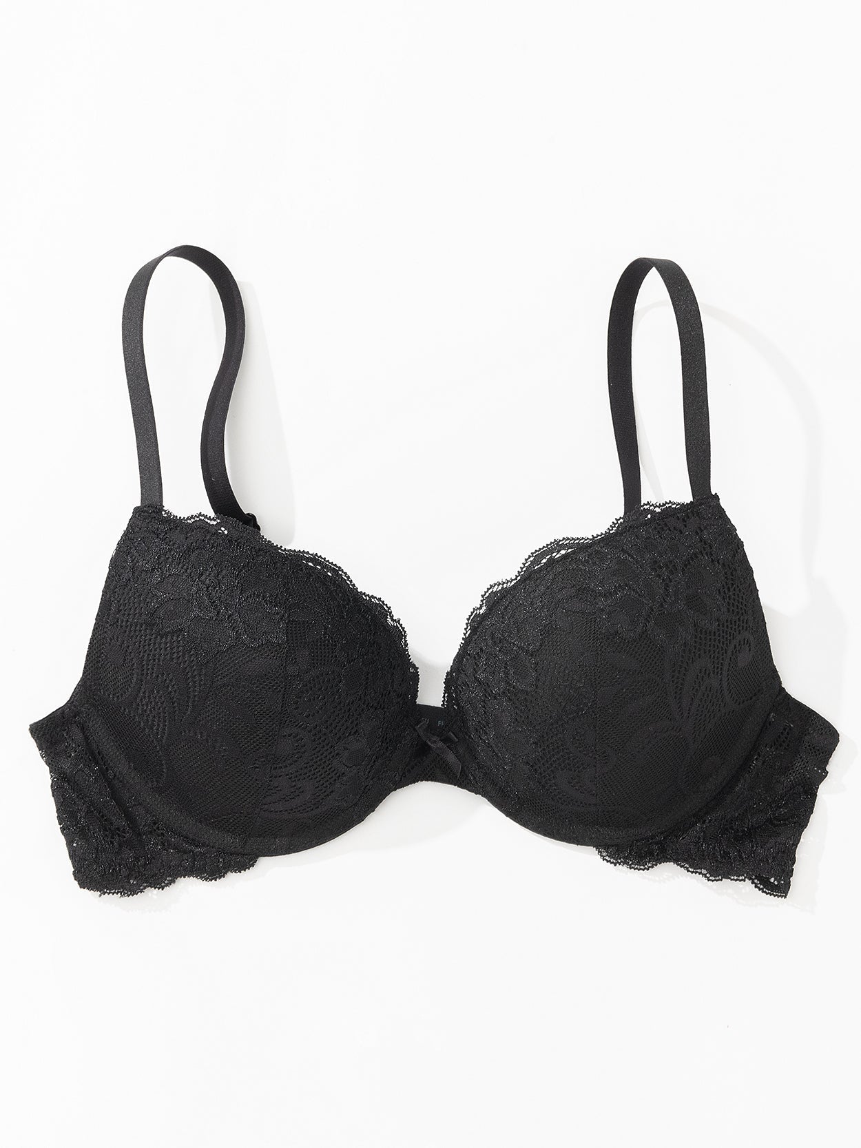 Floral Lace Push-Up Lightly Padded Demi Plunge Underwire Bra Black