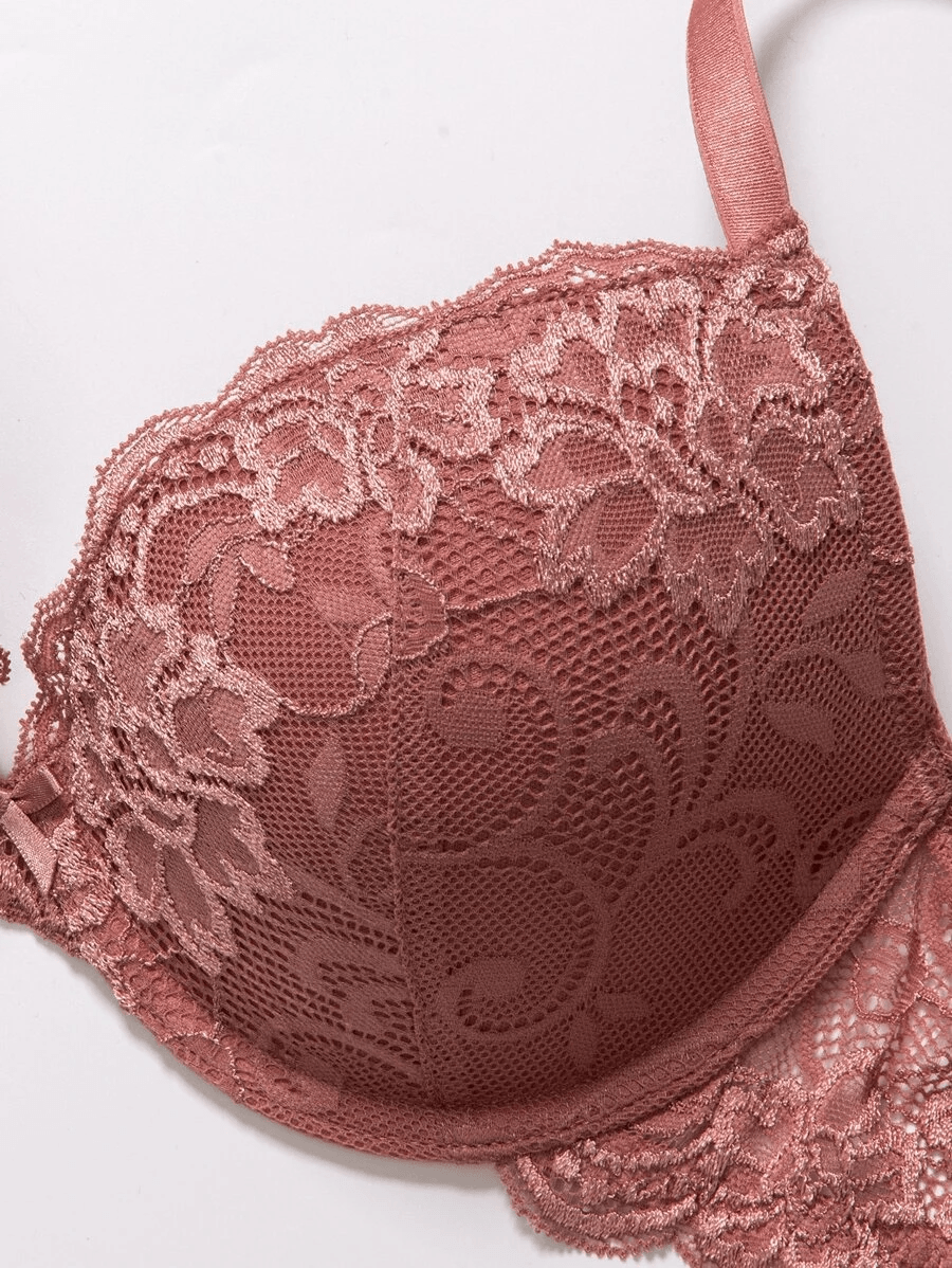 Lace Push Up Bra Lightly Padded Demi Plunge Bra Cinnabar Red
