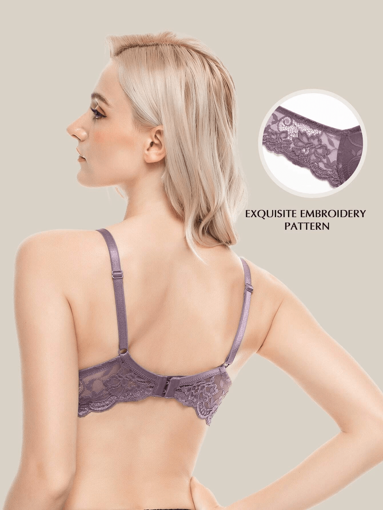 Lace Push Up Bra Lightly Padded Demi Plunge Bra Purple