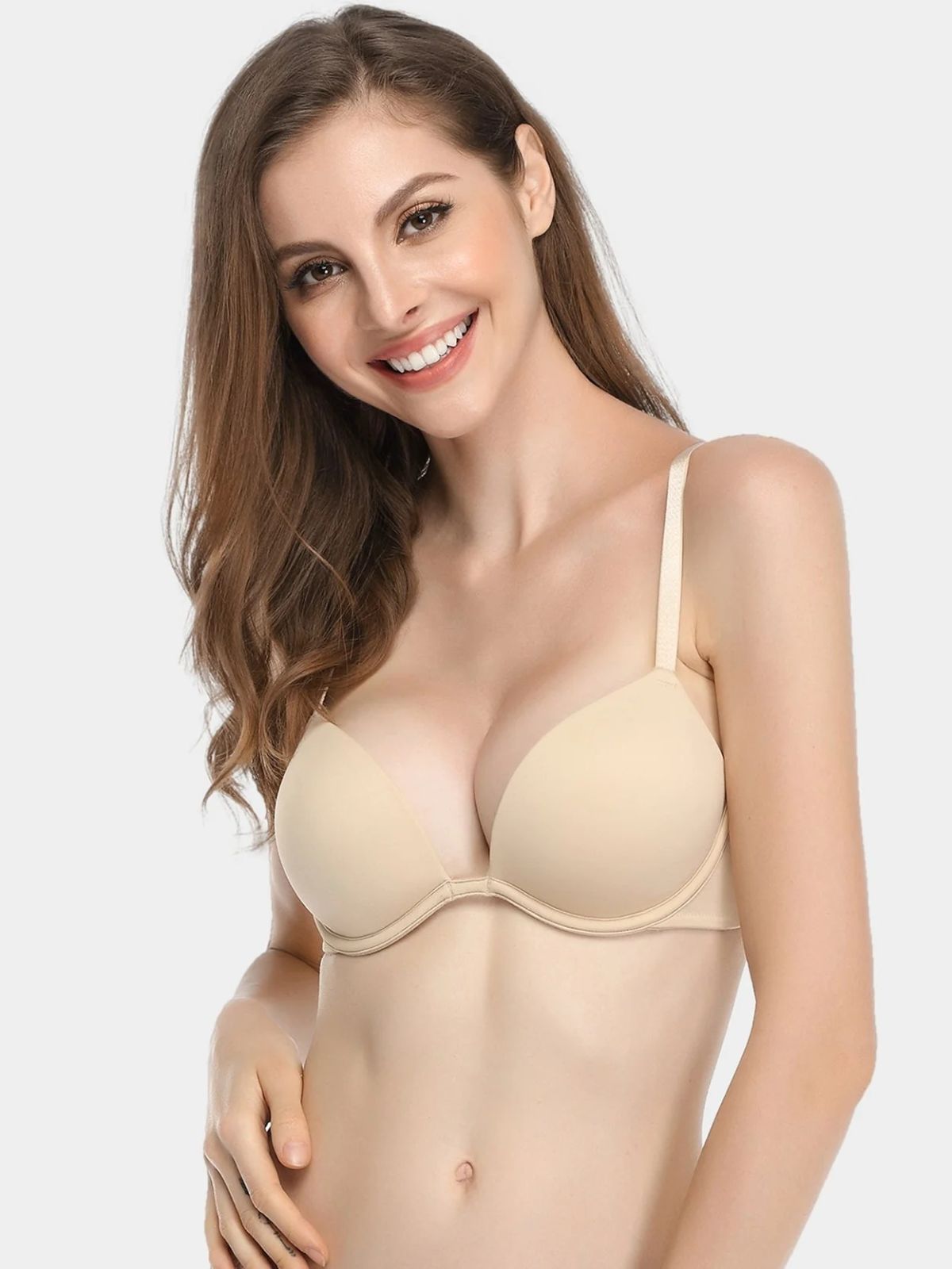 Push Up Deep V Plunge Underwire T-Shirt Bra Nude