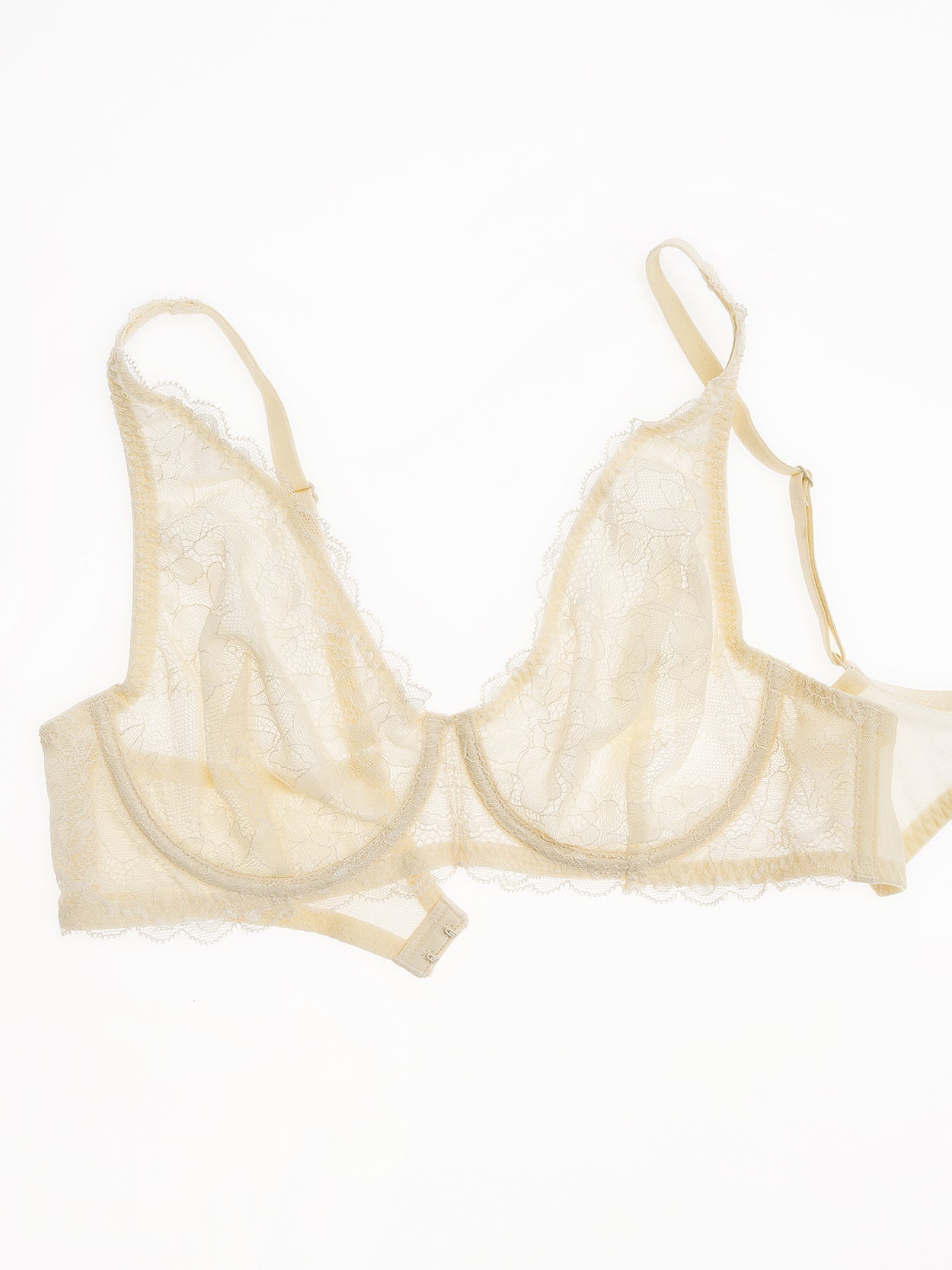 Sexy Unpadded Mesh Sheer Lace V Plunge Bra Nude