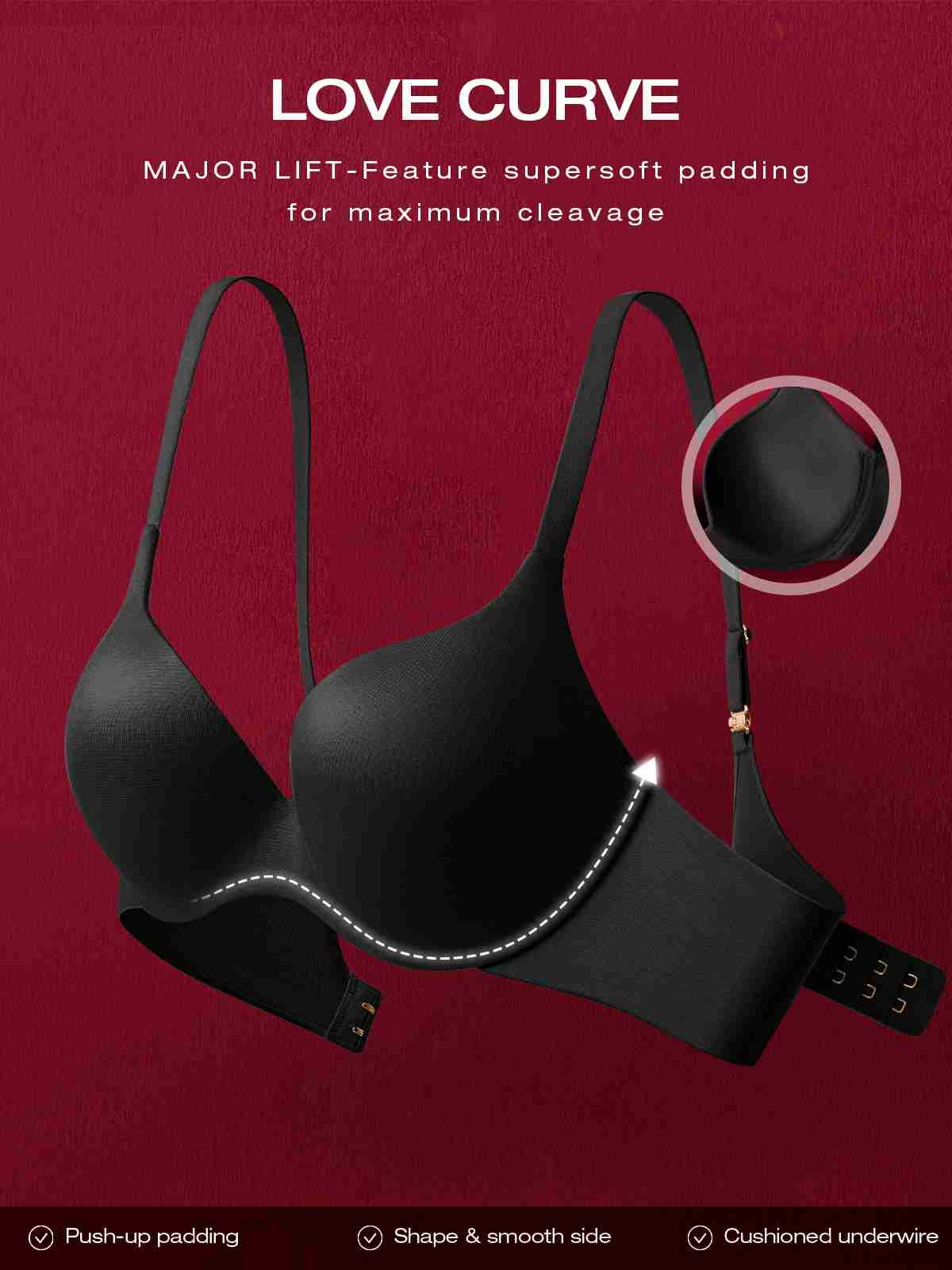Super Padded T-Shirt Bra Add Two Cups Black