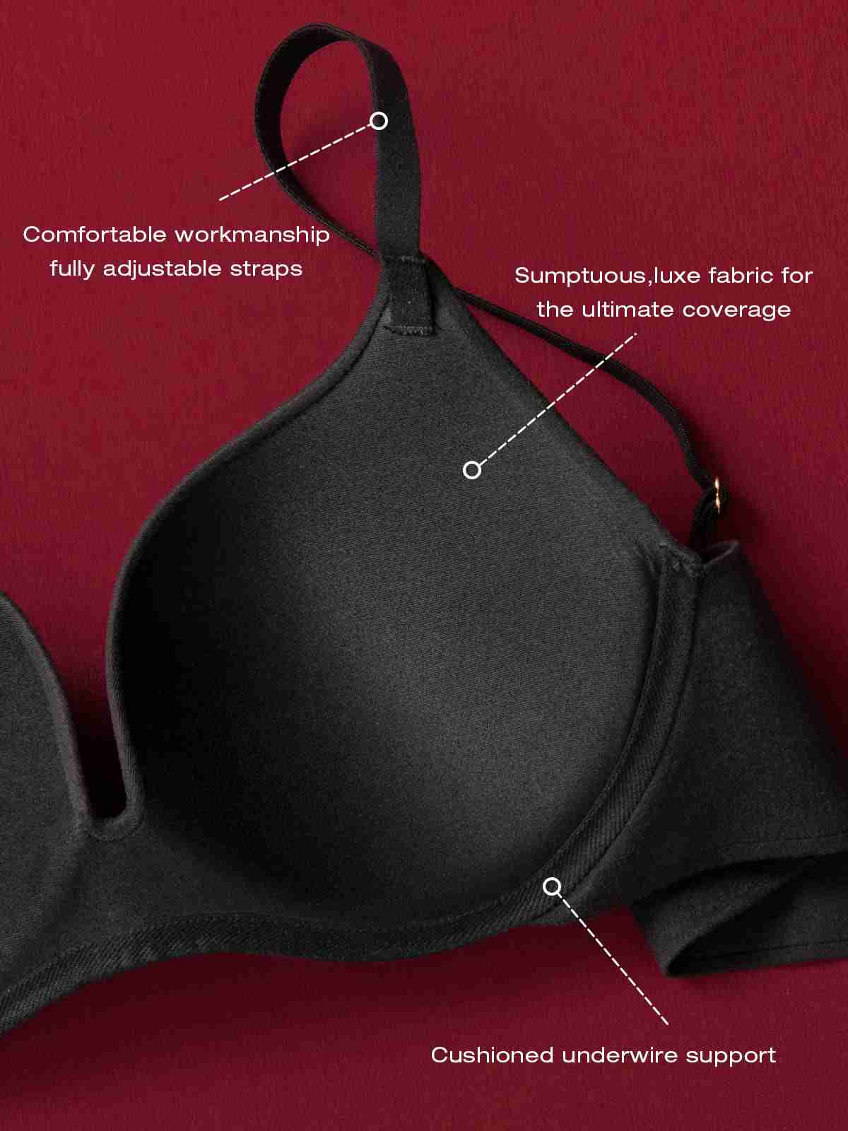 Super Padded T-Shirt Bra Add Two Cups Black