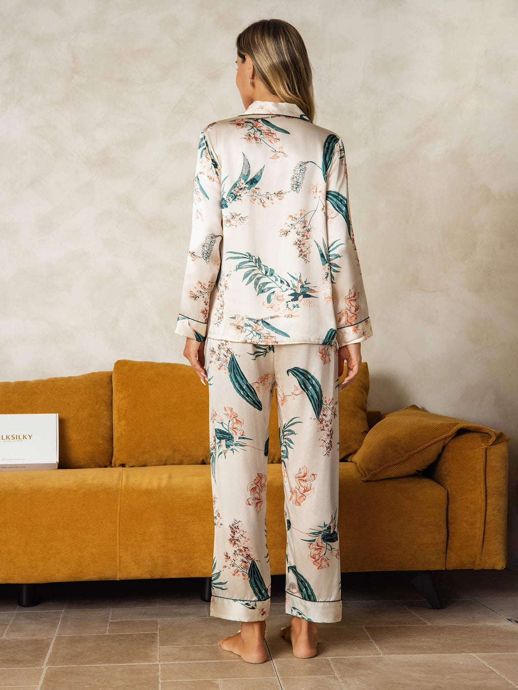 Printed Luxurious Pure Silk Pajamas Set 2Pcs