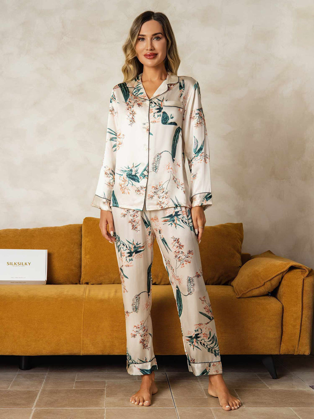 Printed Luxurious Pure Silk Pajamas Set 2Pcs