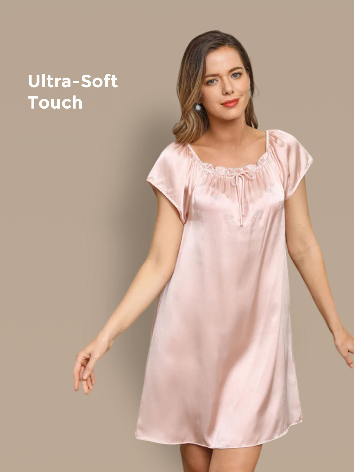 Pure Silk Cap Sleeve Square Neck Short Nightgown