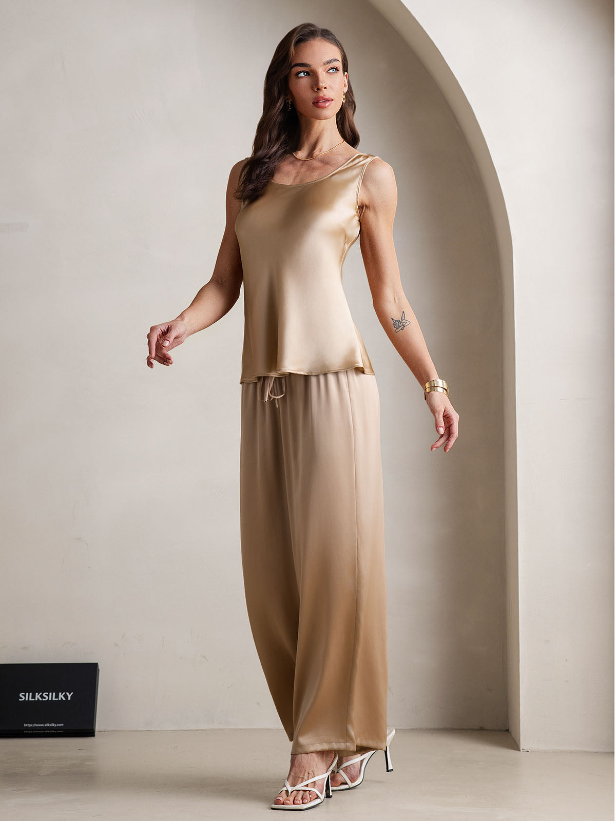 Pure Silk Cami & Wide Leg Pants Pajama Set
