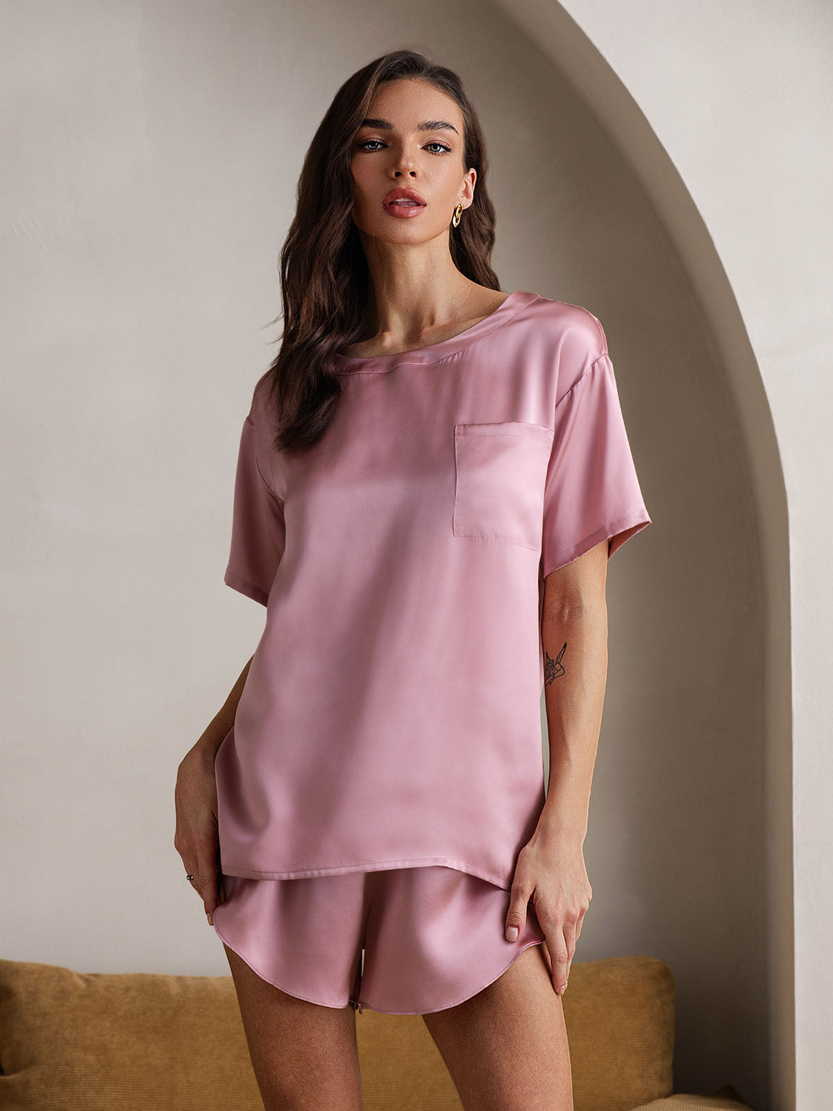 Pure Silk Casual Womens Pajama Set 2Pcs