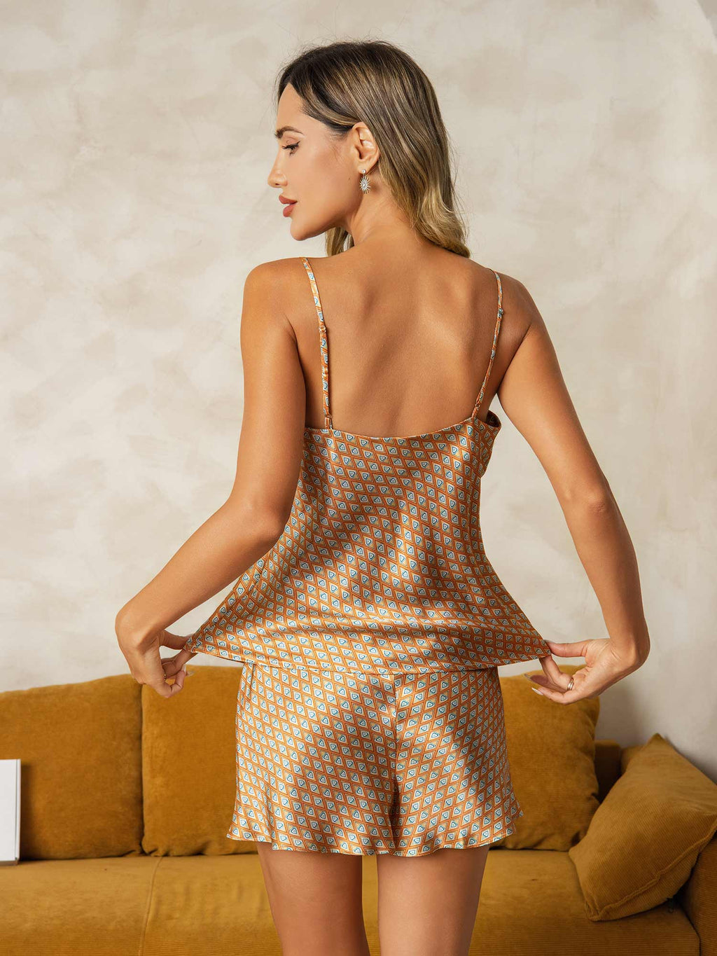 Pure Silk Printed Spaghetti Strap Camisole Set 2Pcs