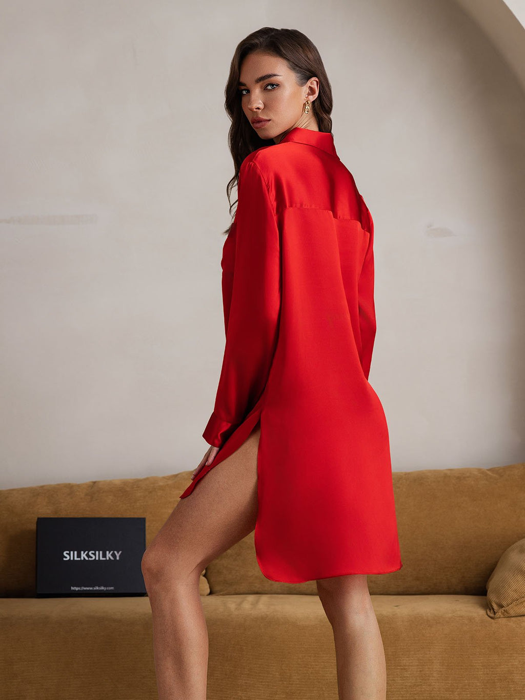 Pure Silk Nightshirt with High-Low Hem