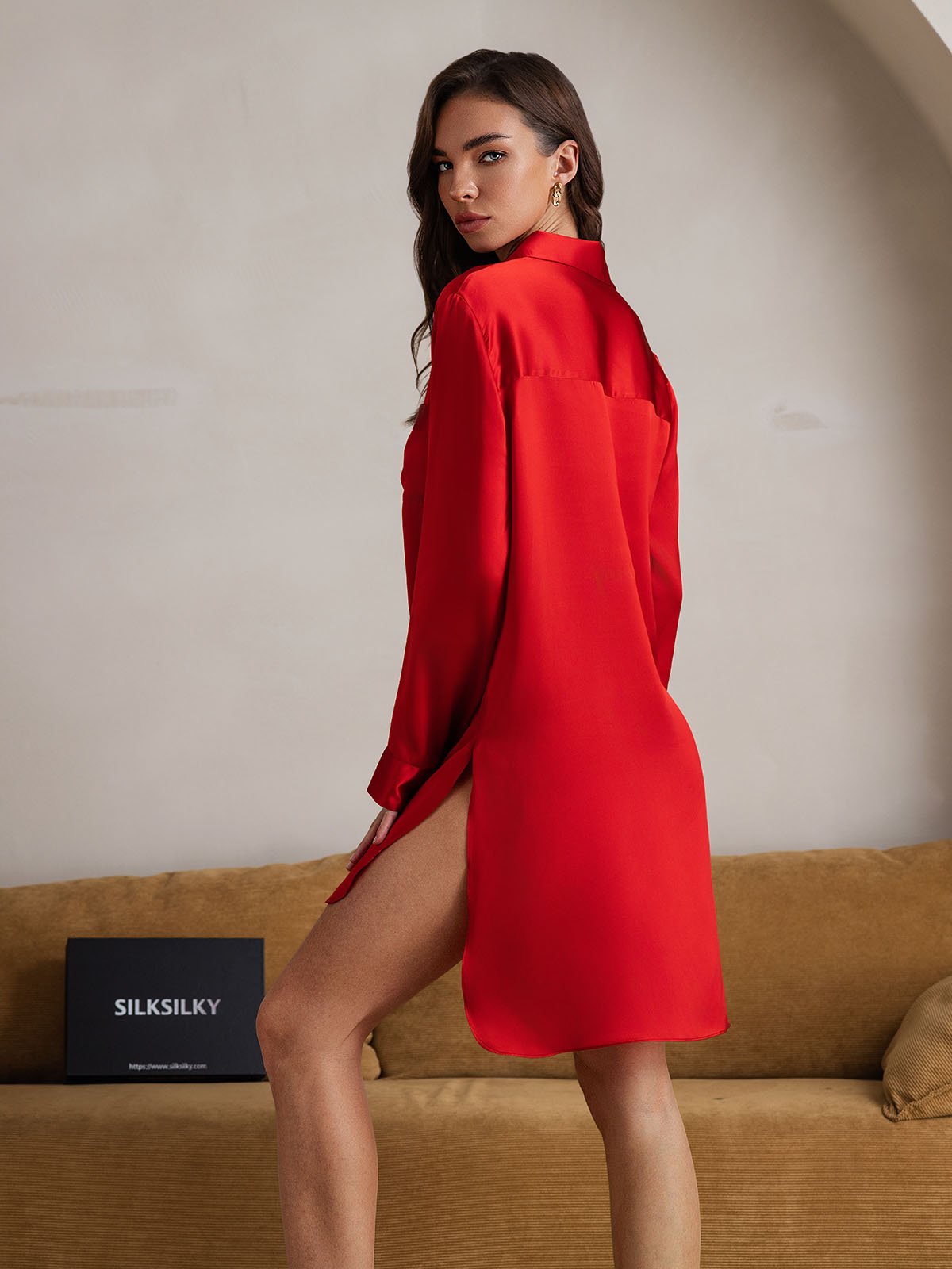 Pure Silk Nightshirt with High-Low Hem