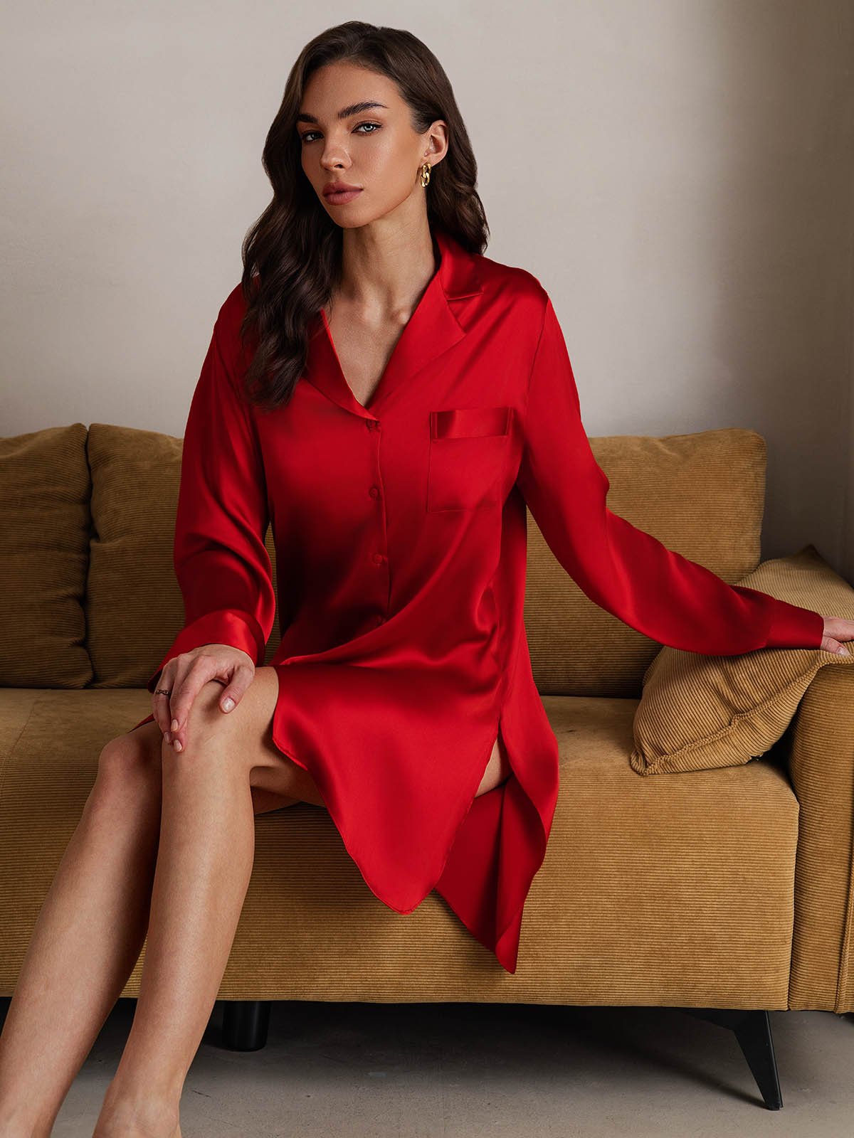 Pure Silk Nightshirt with High-Low Hem