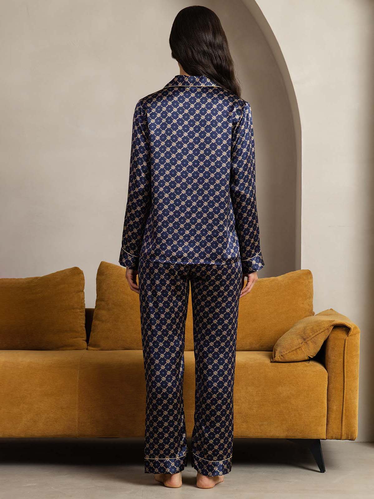 Pure Silk Binding Trim Pajamas Set 2Pcs