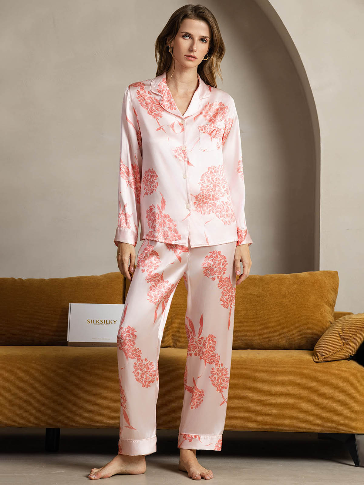 Women's Natural Silk Long Sleeve Pajama Set