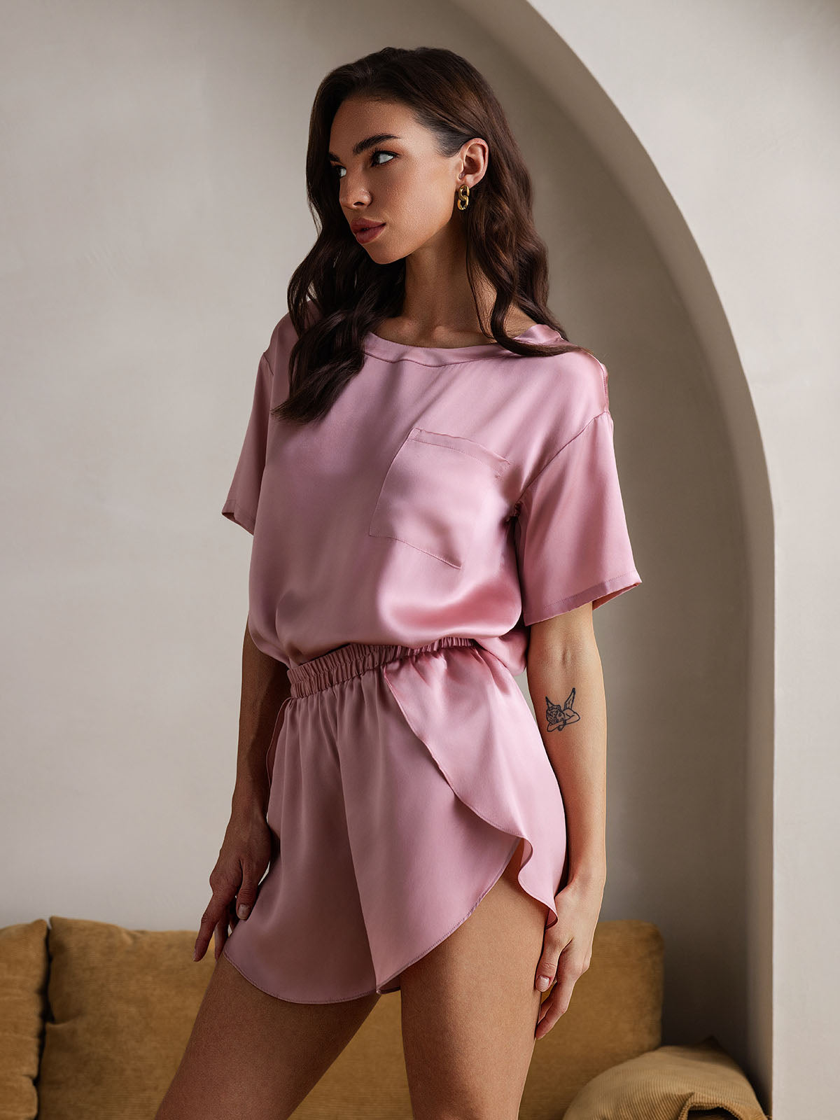 Pure Silk Casual Womens Pajama Set 2Pcs