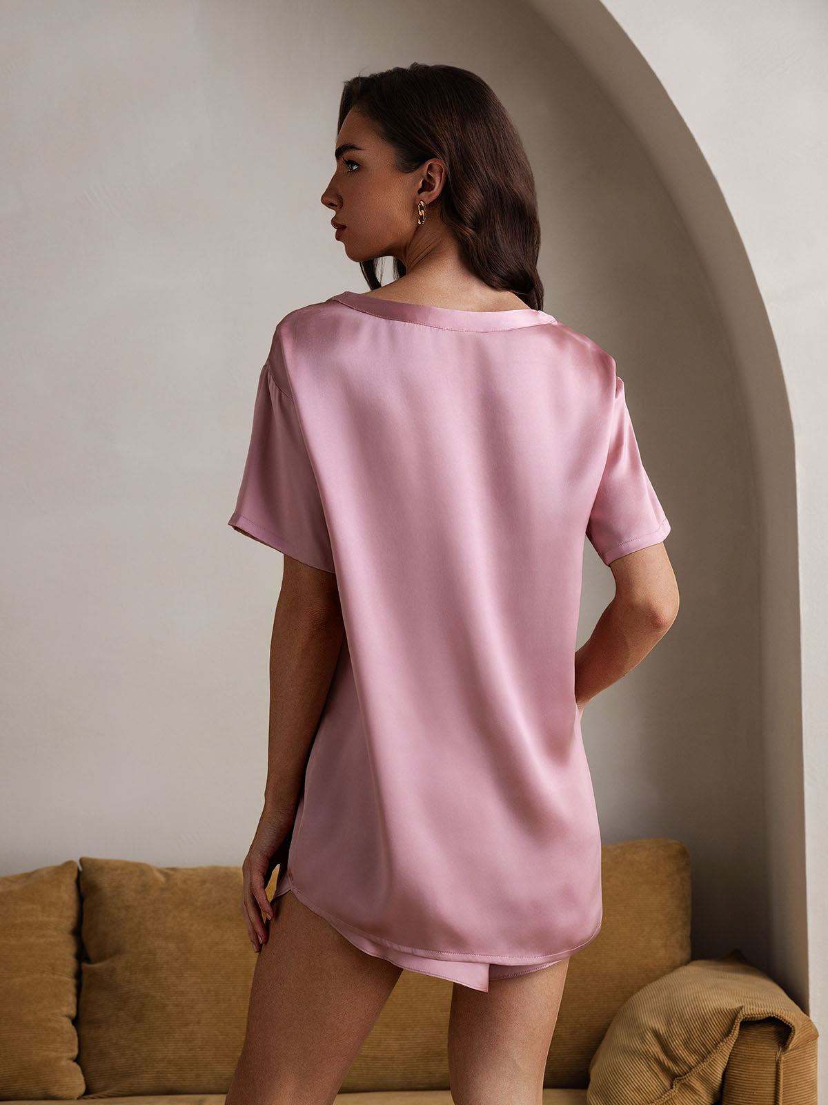 Pure Silk Casual Womens Pajama Set 2Pcs
