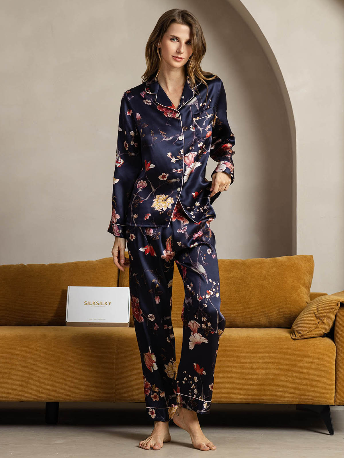 Women's Natural Silk Long Sleeve Pajama Set