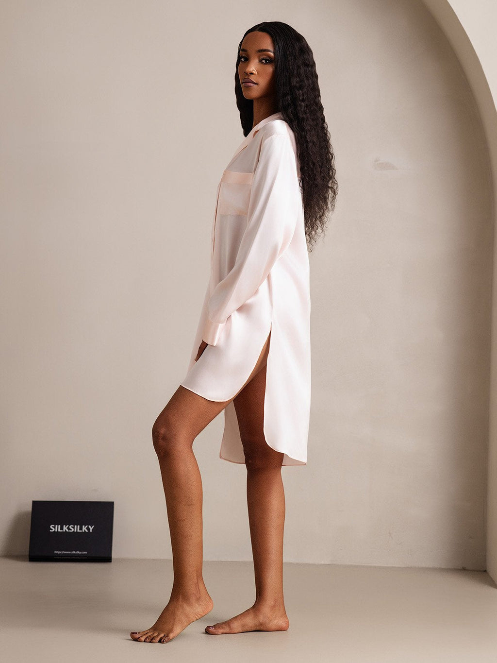 Pure Silk Nightshirt with High-Low Hem