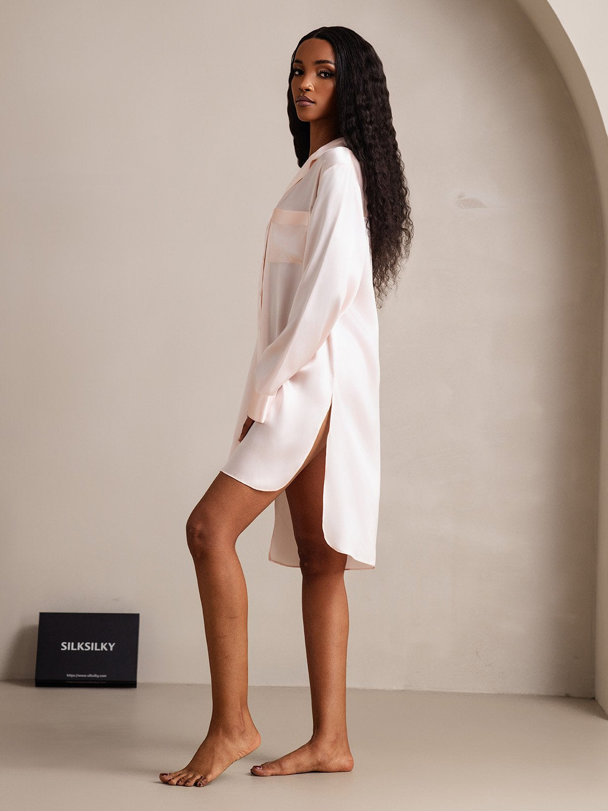 Pure Silk Nightshirt with High-Low Hem