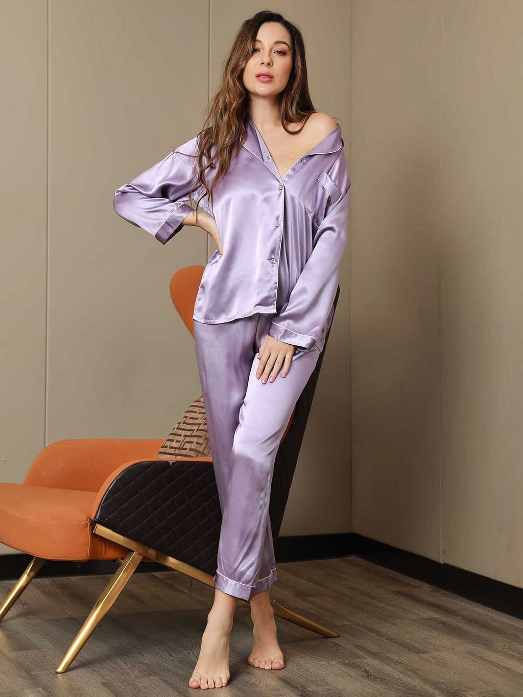 Women's Natural Silk Long Sleeve Pajama Set