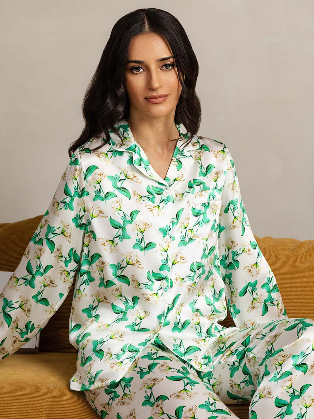 Women's Natural Silk Long Sleeve Pajama Set