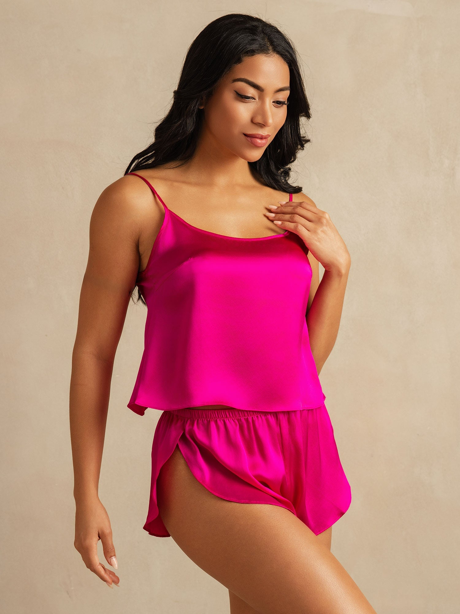 Adjustable Spaghetti Strap Pure Silk Camisole Set