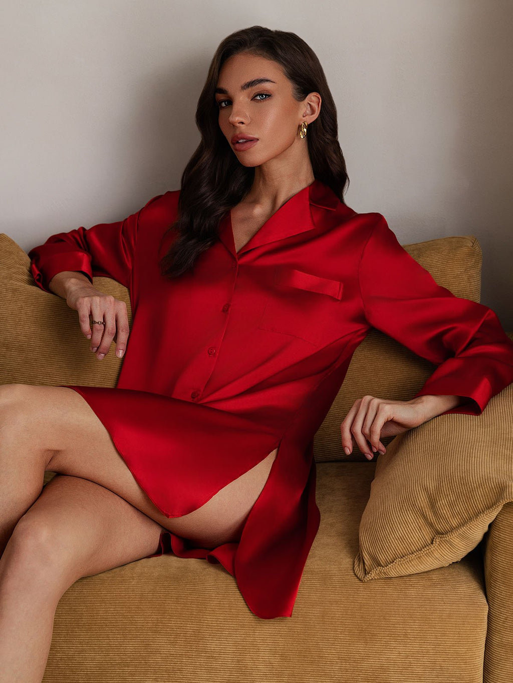 Pure Silk Nightshirt with High-Low Hem