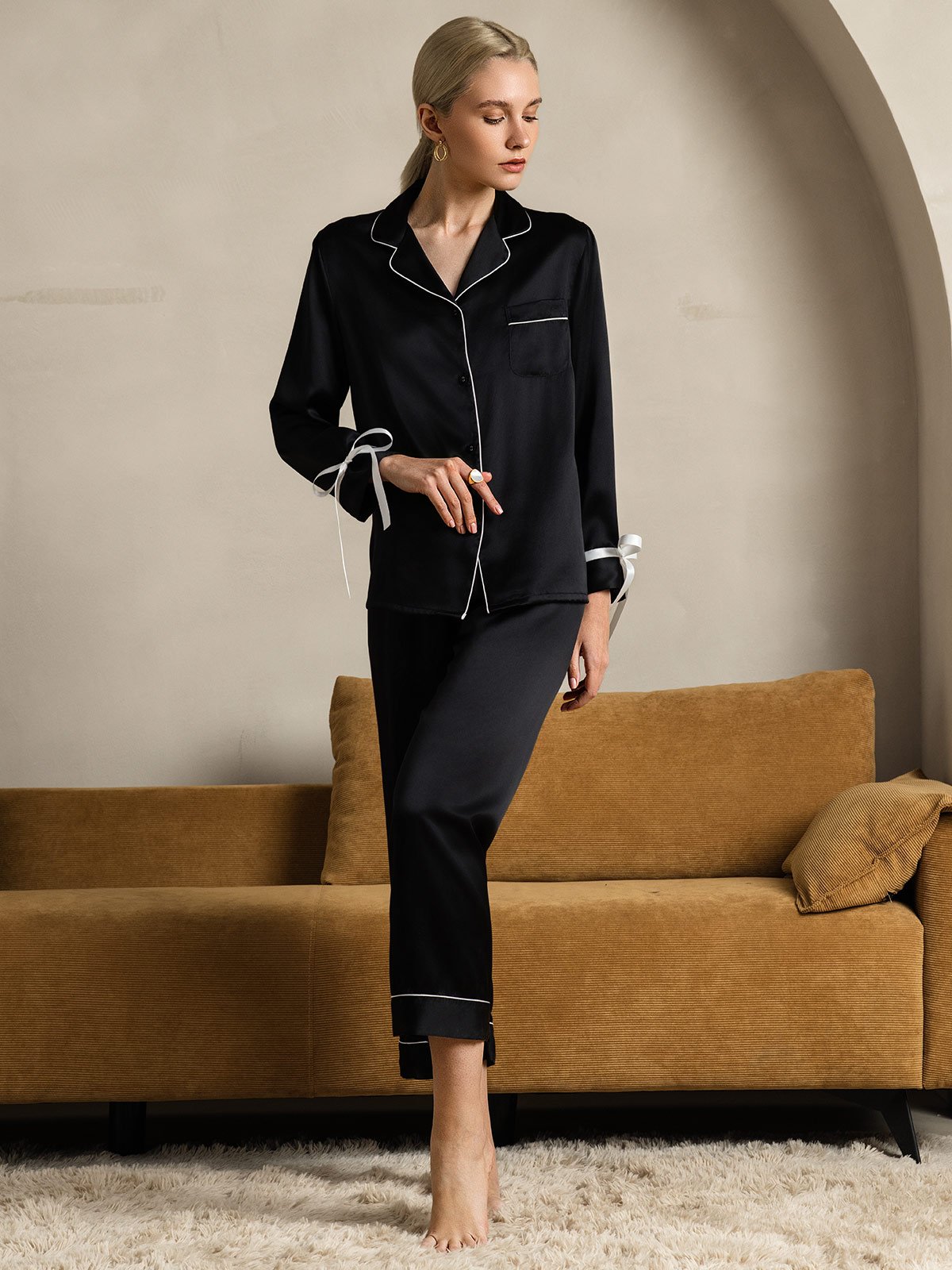 Pure Silk Long Sleeve Pants Pajama Set