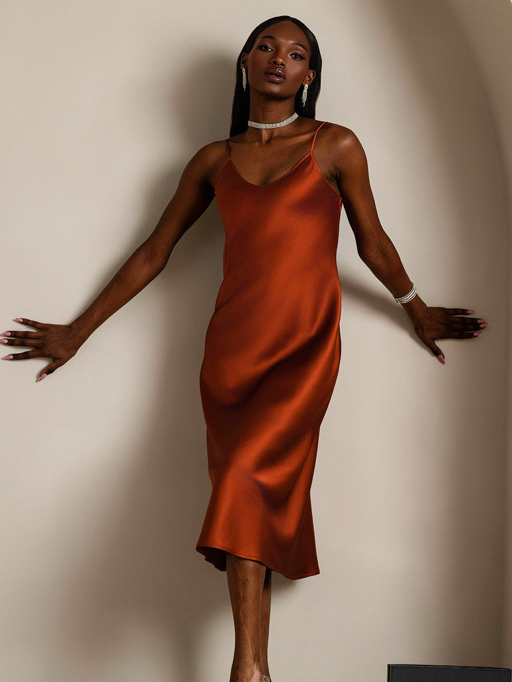 Pure Silk Spaghetti Strap V-neck Midi Nightgown