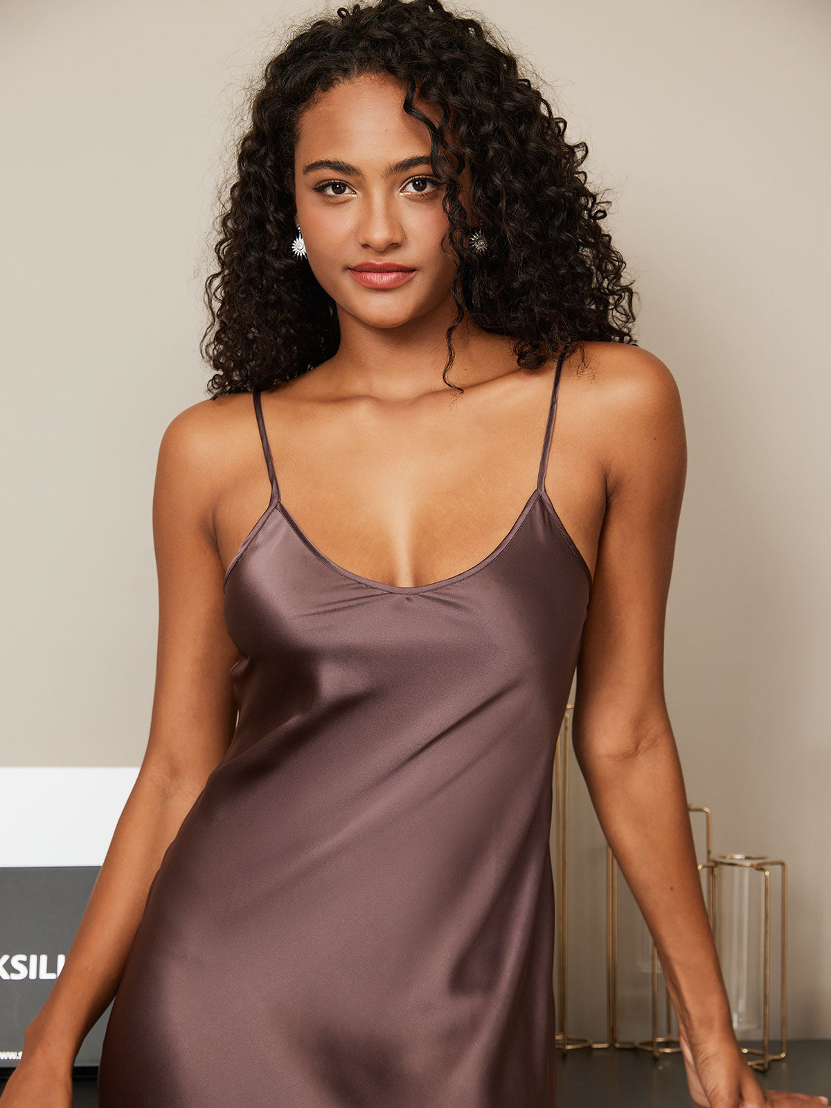 Pure Silk Spaghetti Strap V-neck Midi Nightgown