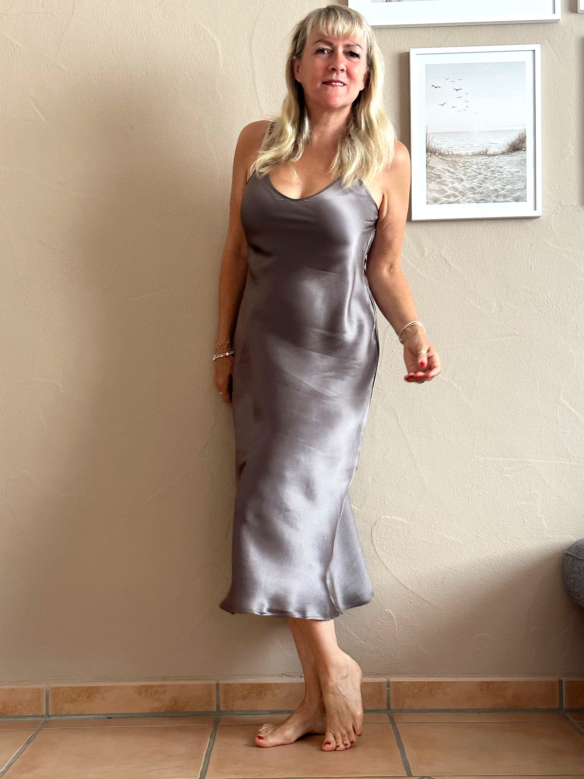 Pure Silk Spaghetti Strap Midi Nightgown