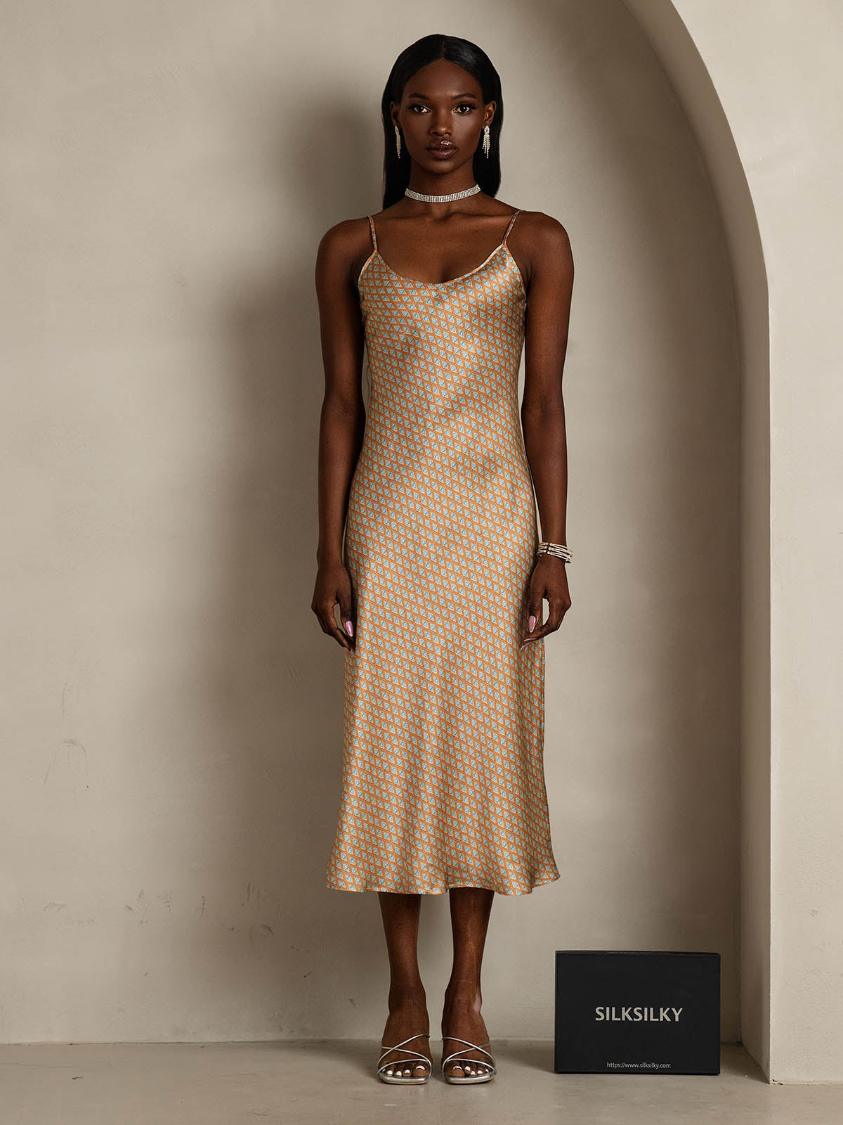 Pure Silk Spaghetti Strap V-neck Midi Nightgown