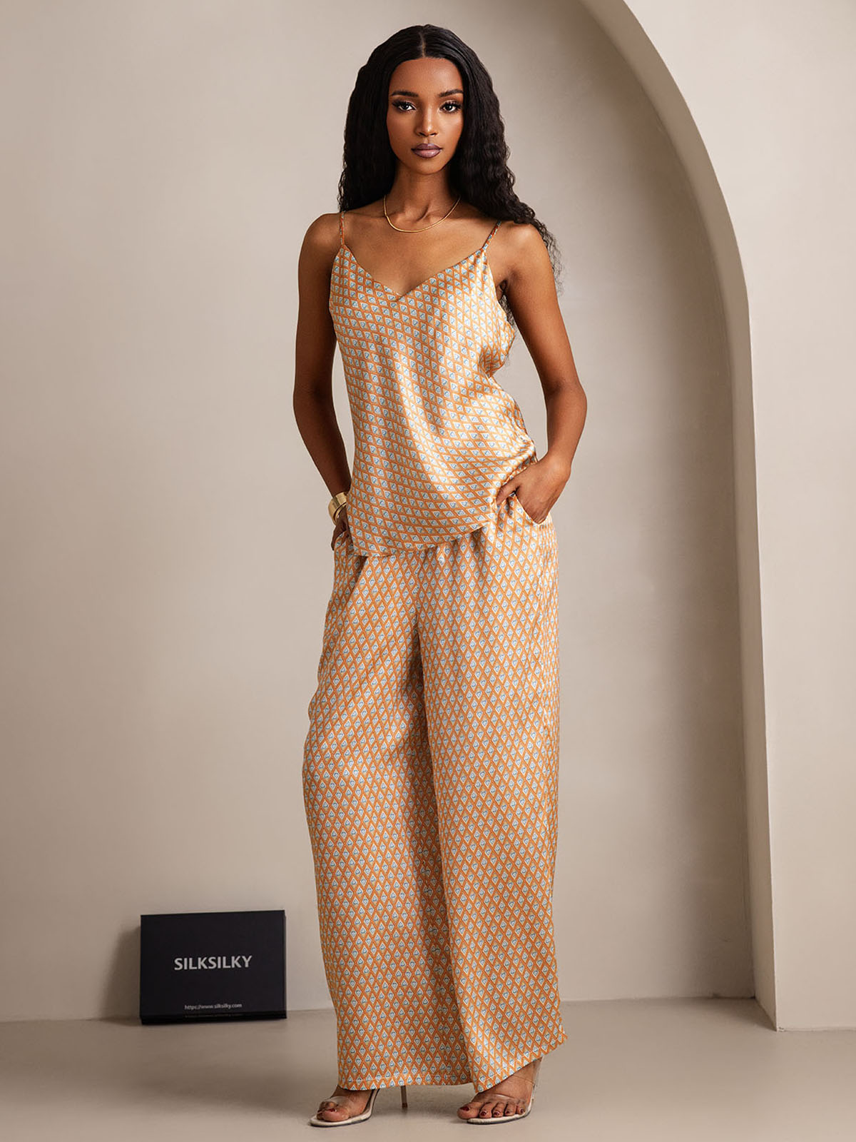 Pure Silk Cami & Wide Leg Pants Pajama Set