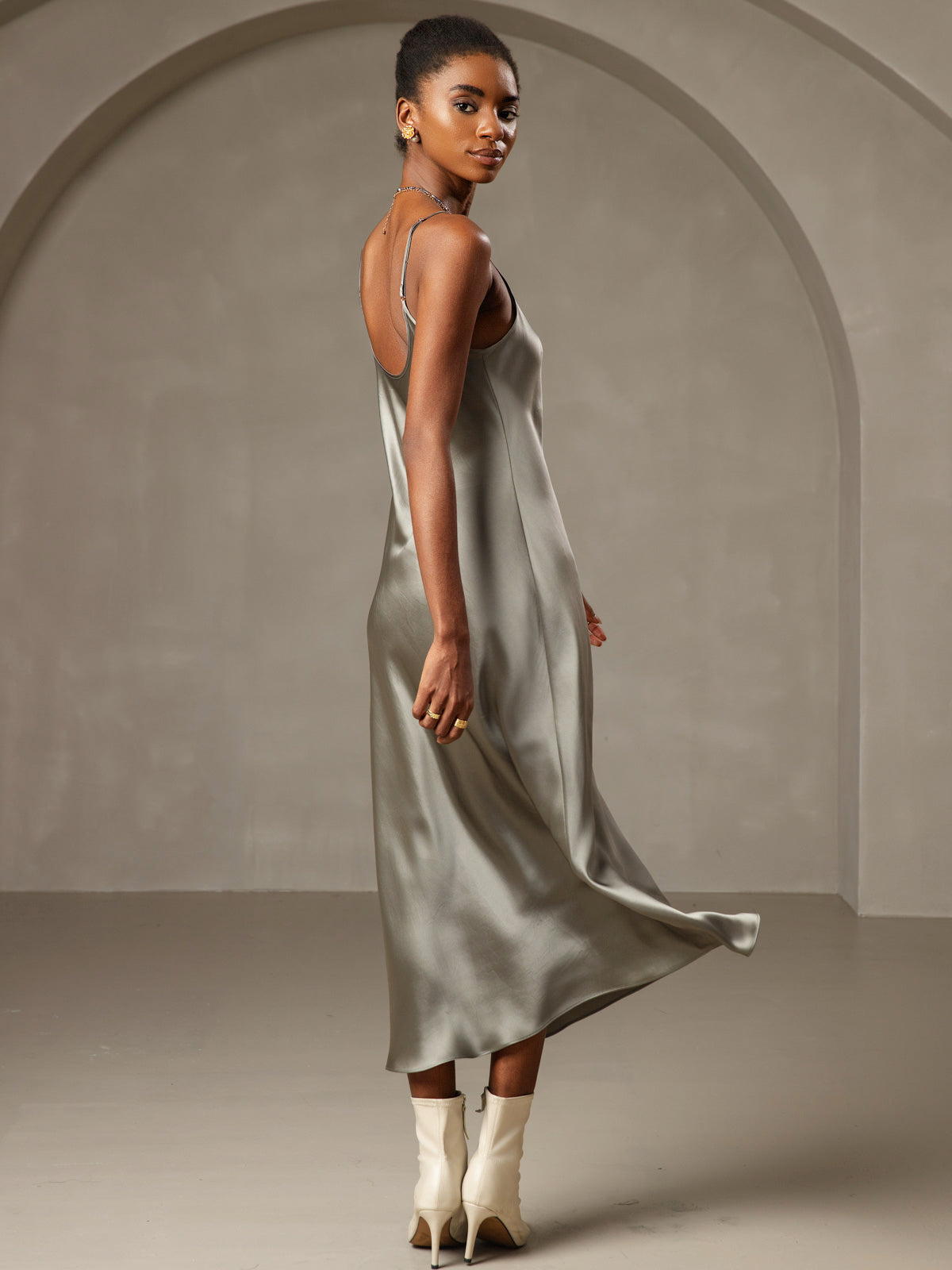 Pure Silk Spaghetti Strap V-neck Midi Nightgown