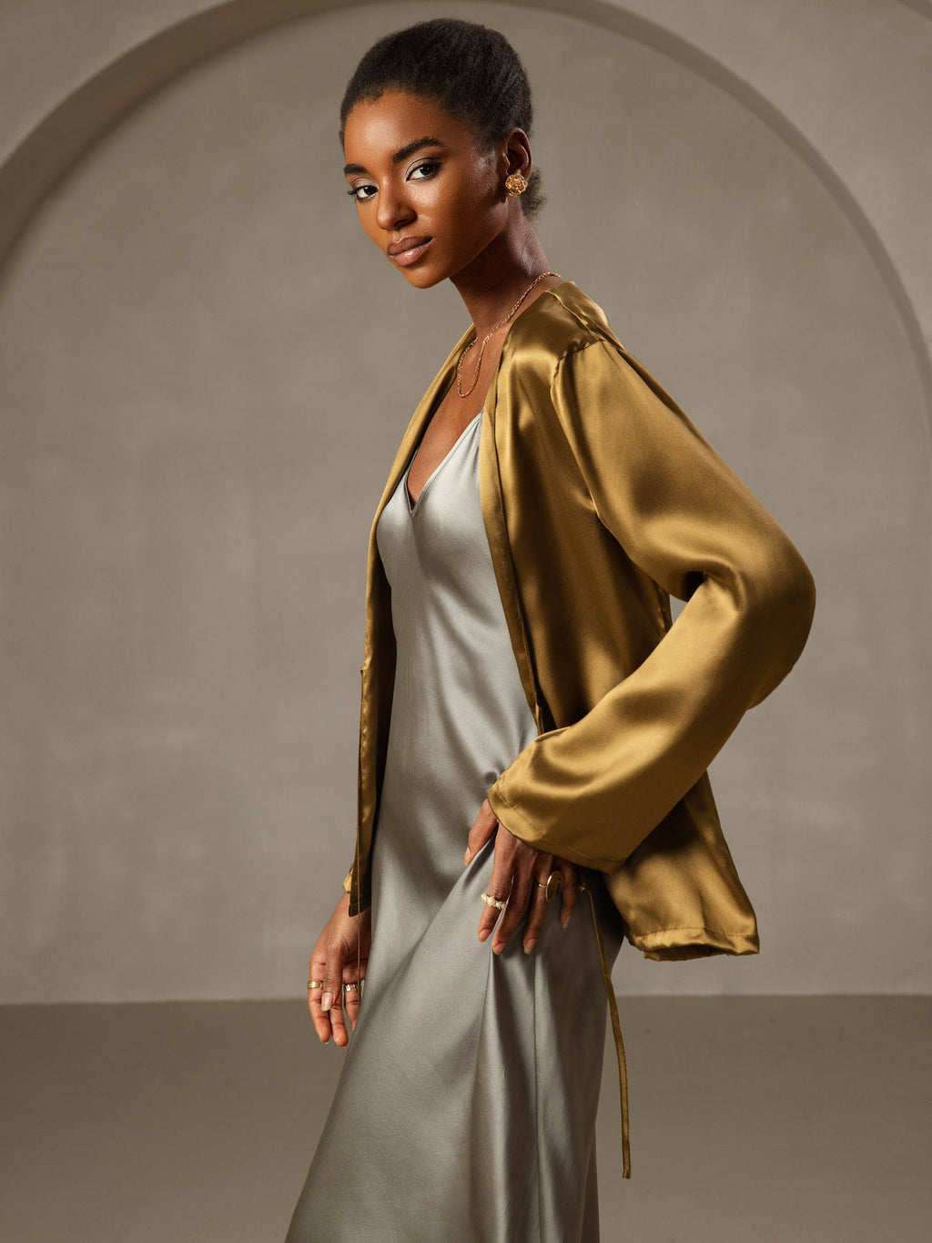 Pure Silk Spaghetti Strap V-neck Midi Nightgown